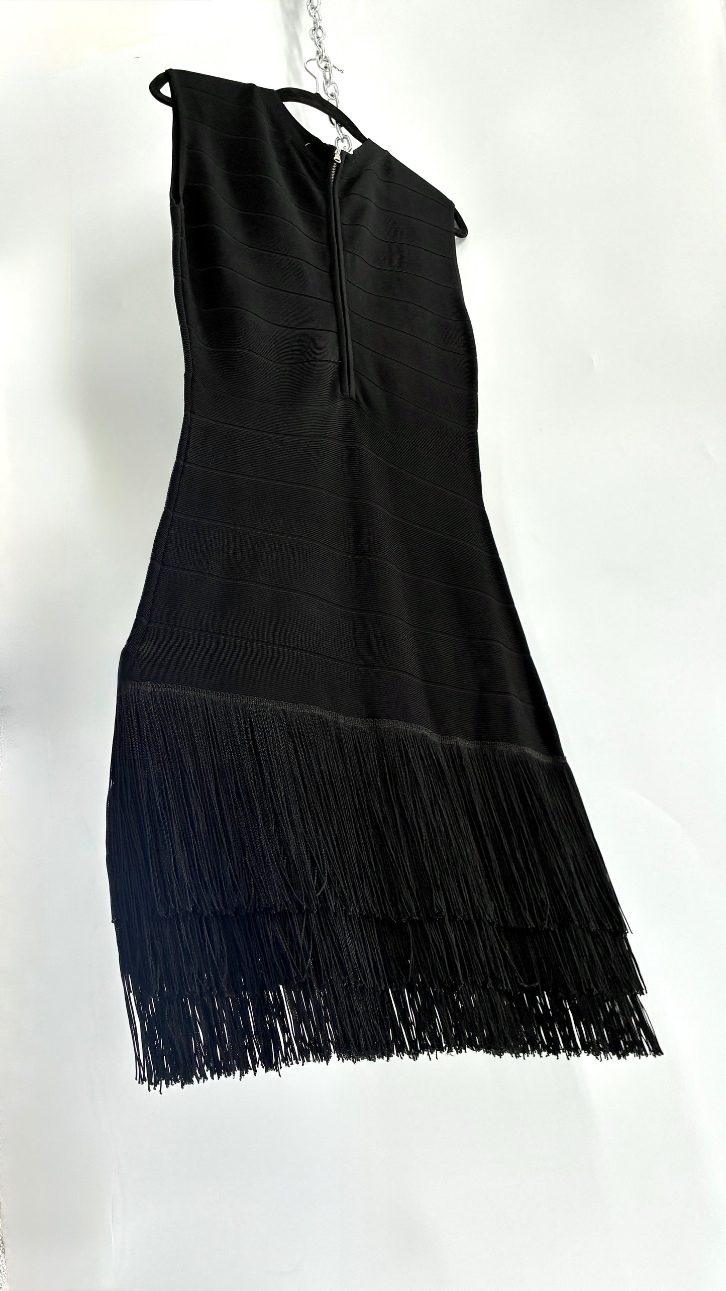 Vintage VENUS Black Bandage Mini Dress with Triple Layer Fringe Hem (10)