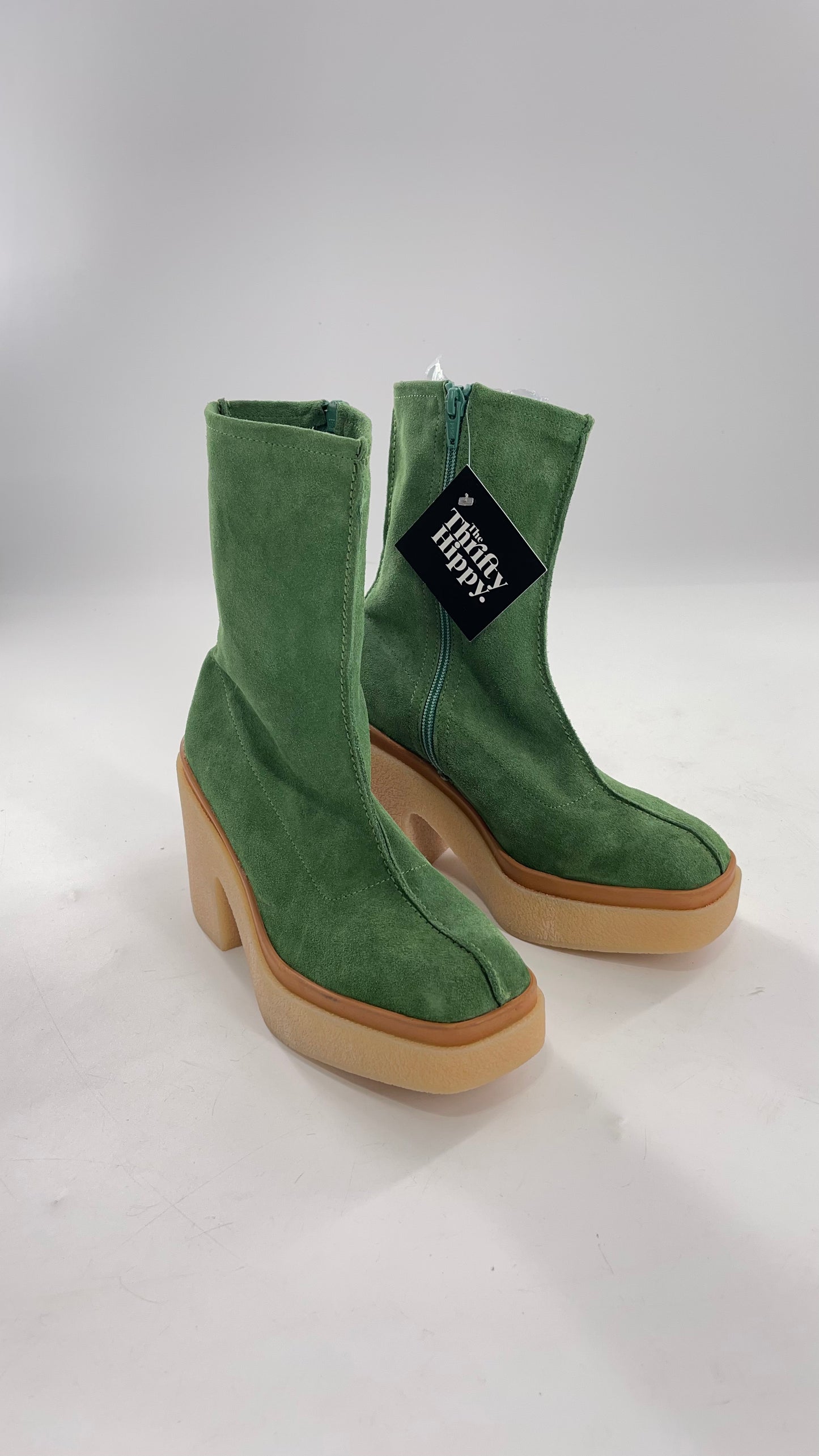 Free People Green Gigi Suede Leather Rubber Heel Boot (36.5)