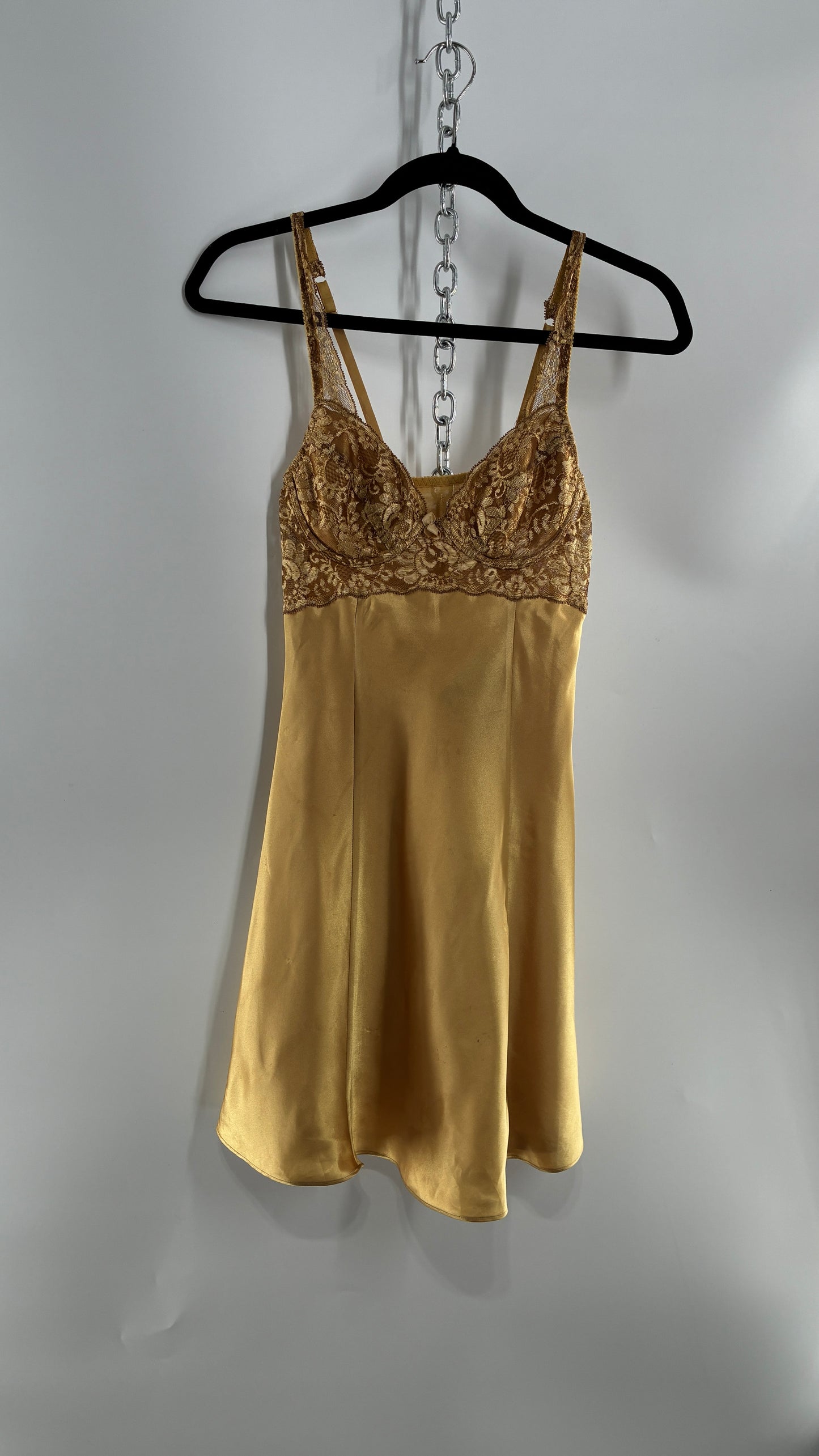 Vintage Victoria’s Secret Gold Mini Dress with Lace Underwire Bustier (XS)