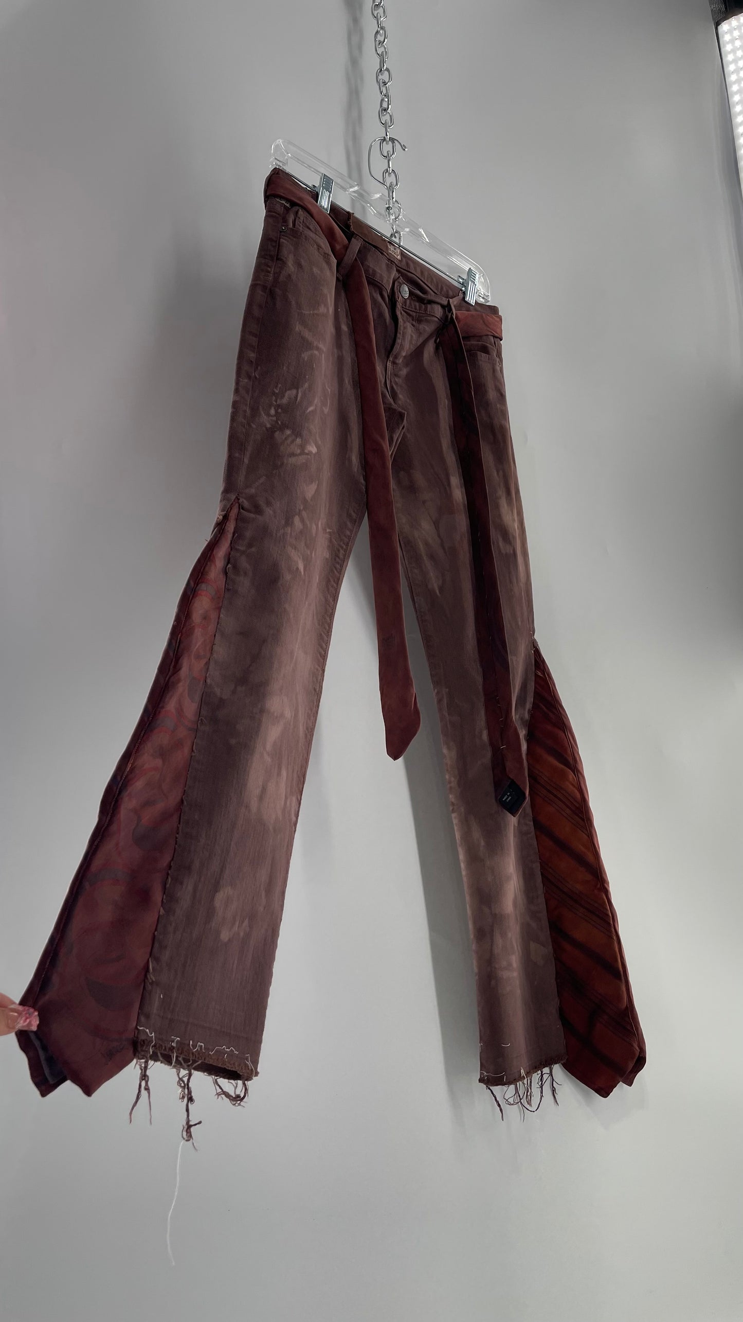 Custom Brown Tie Side Bell Bottom Kick Flare Pants (27)