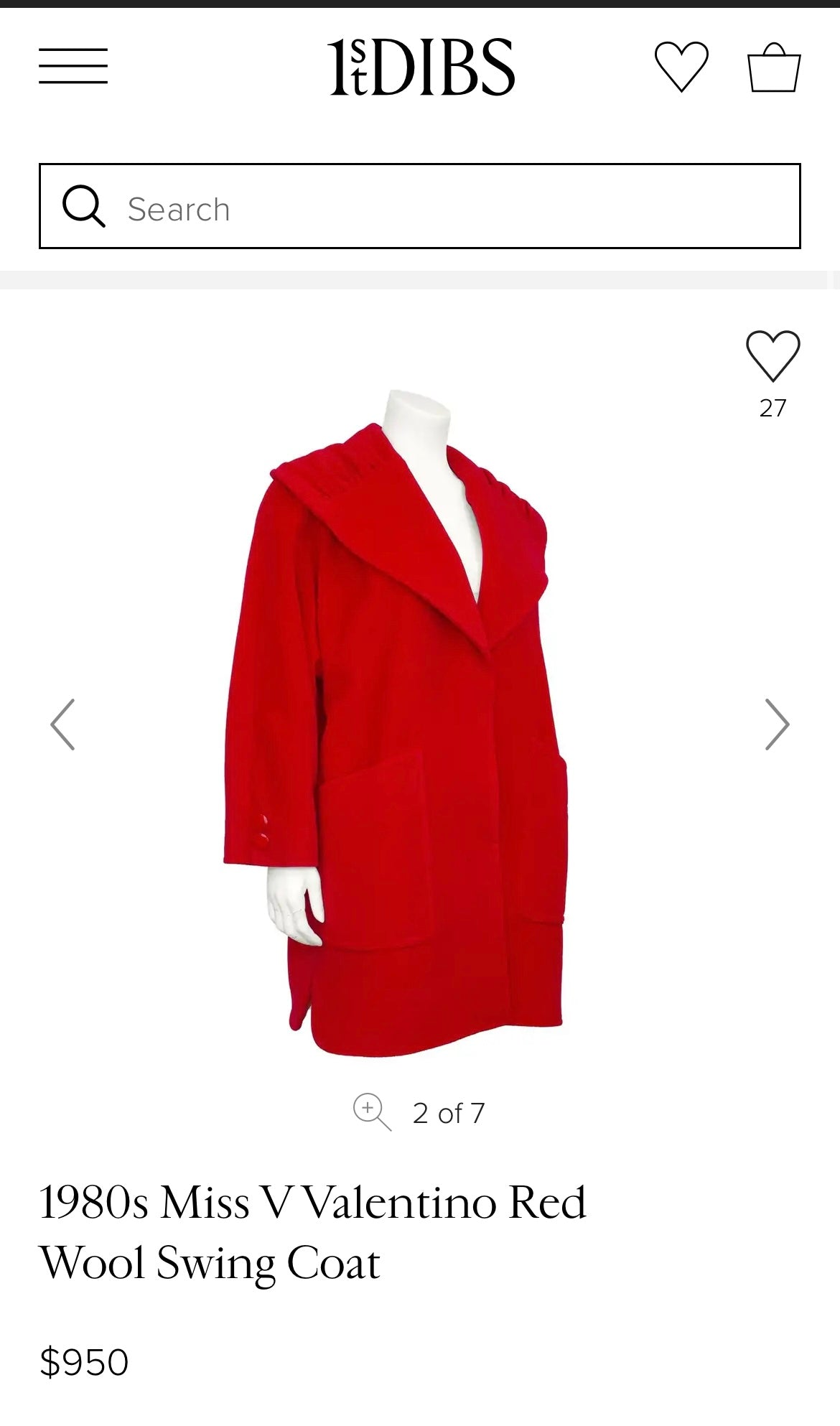 Vintage VALENTINO Miss V Red Sweeping, Tie Back and Pleated/Draped Collar Coat