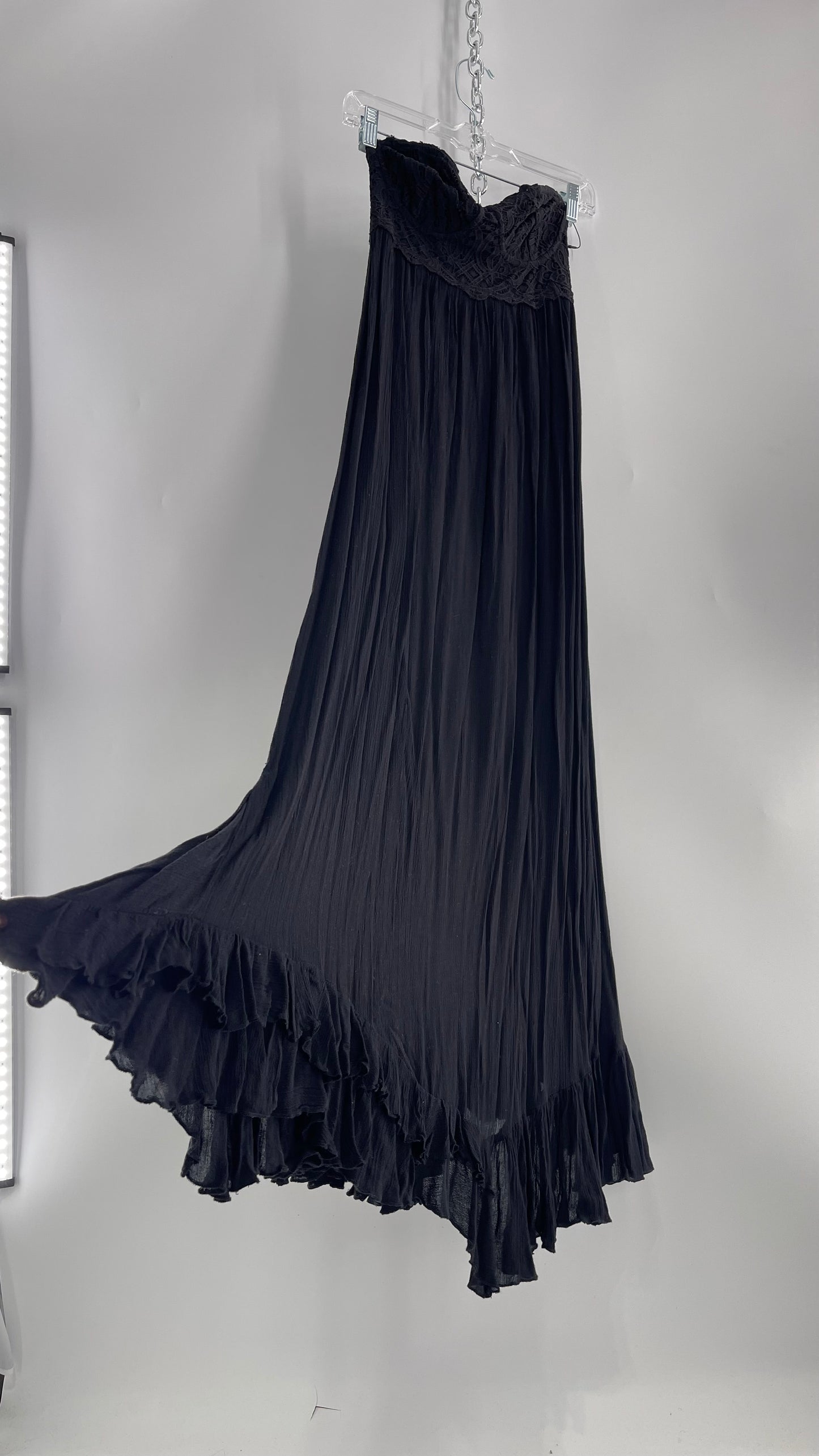 Free People Adella Black Full Length Maxi Dress (Small)