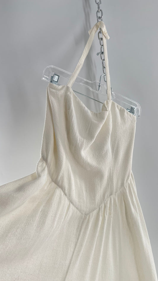 Free People 100% Cotton White Halter 1950s Circle Style Dress (Small)