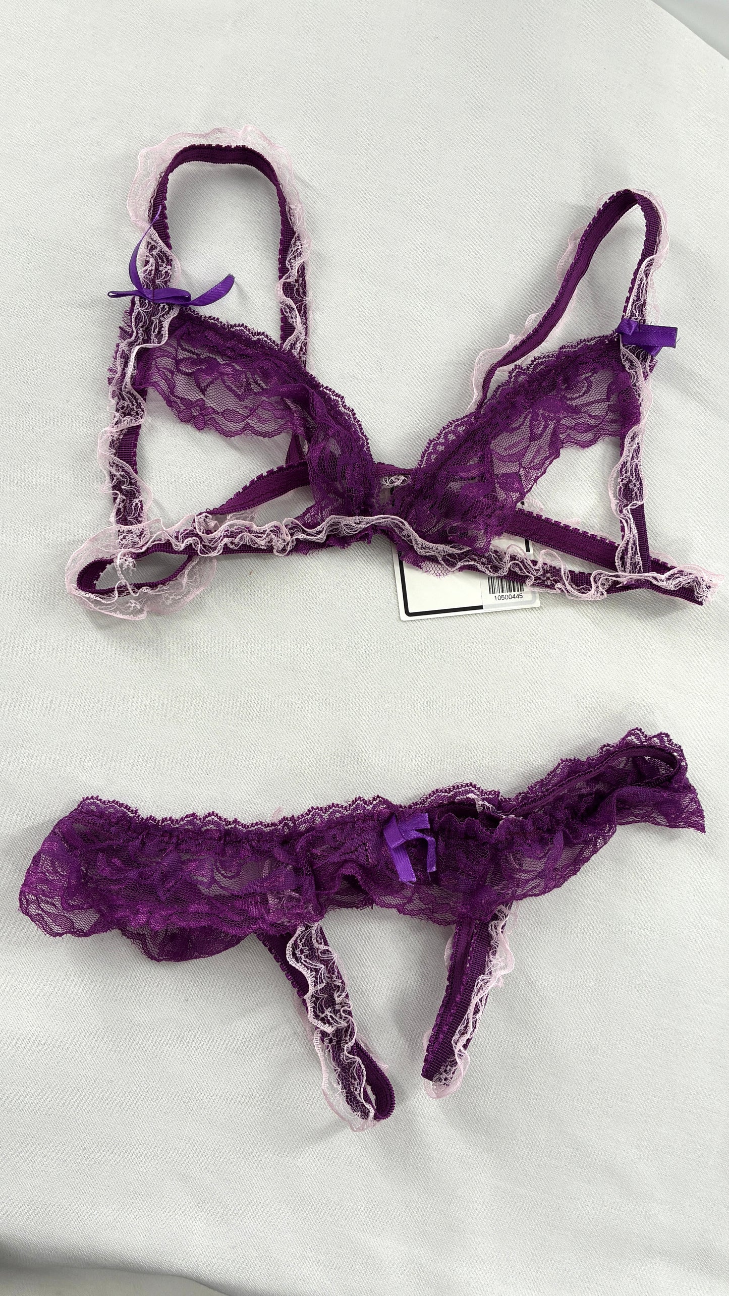 Deadstock Vintage NEVER WORN Purple Lace Cut Out Lingerie Set