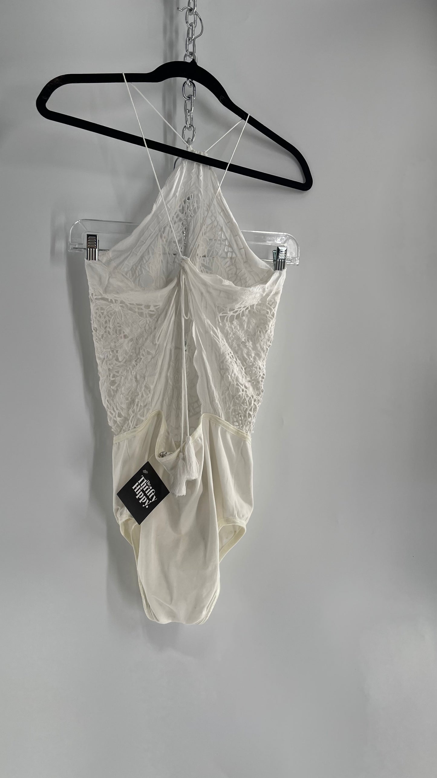 Intimately Free People White Eyelet Lace Open Back Bodysuit (Medium)