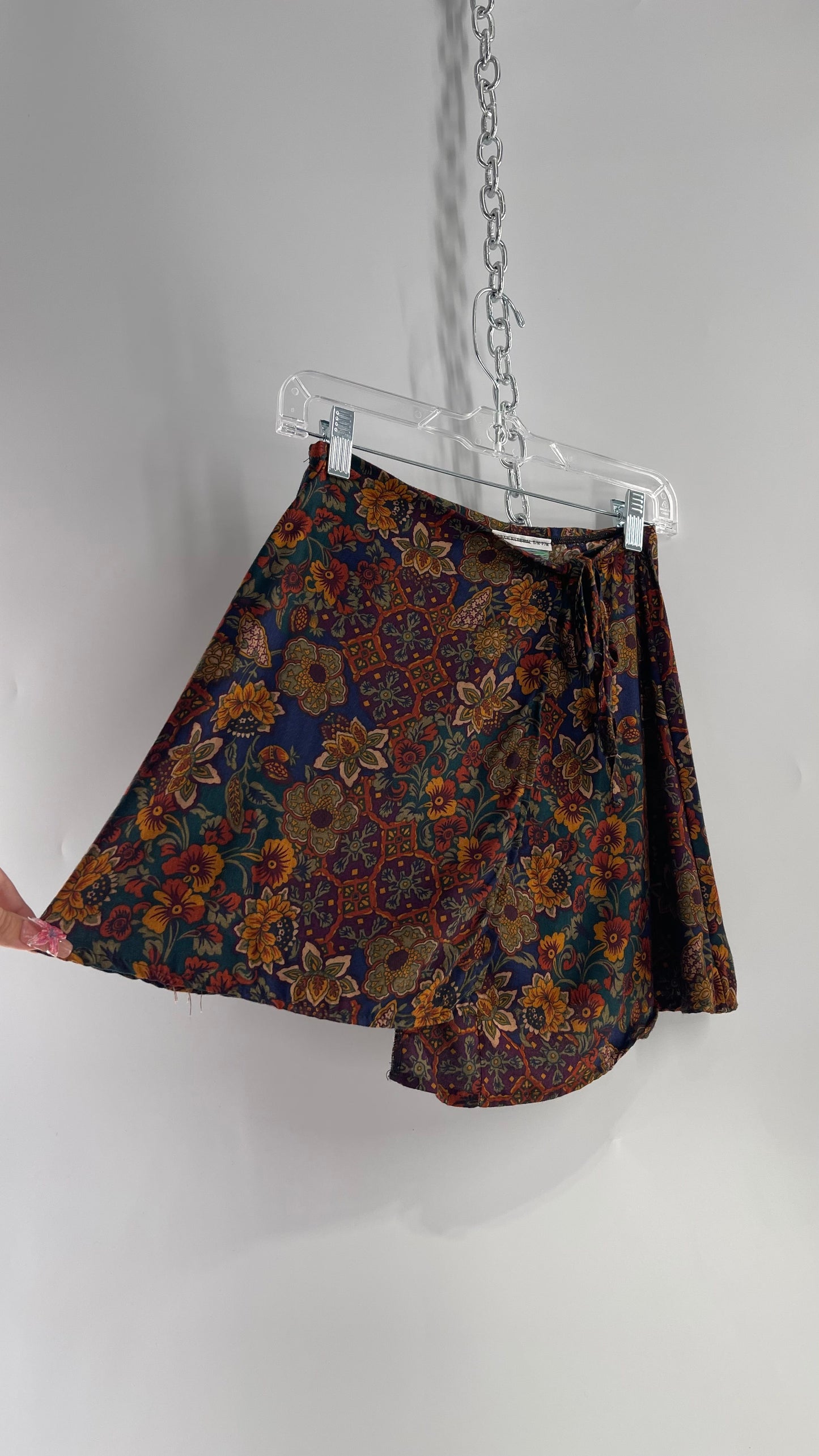 Side Tie Skirt Made from Vintage Fall Themed Paisley Skirt (S/M)