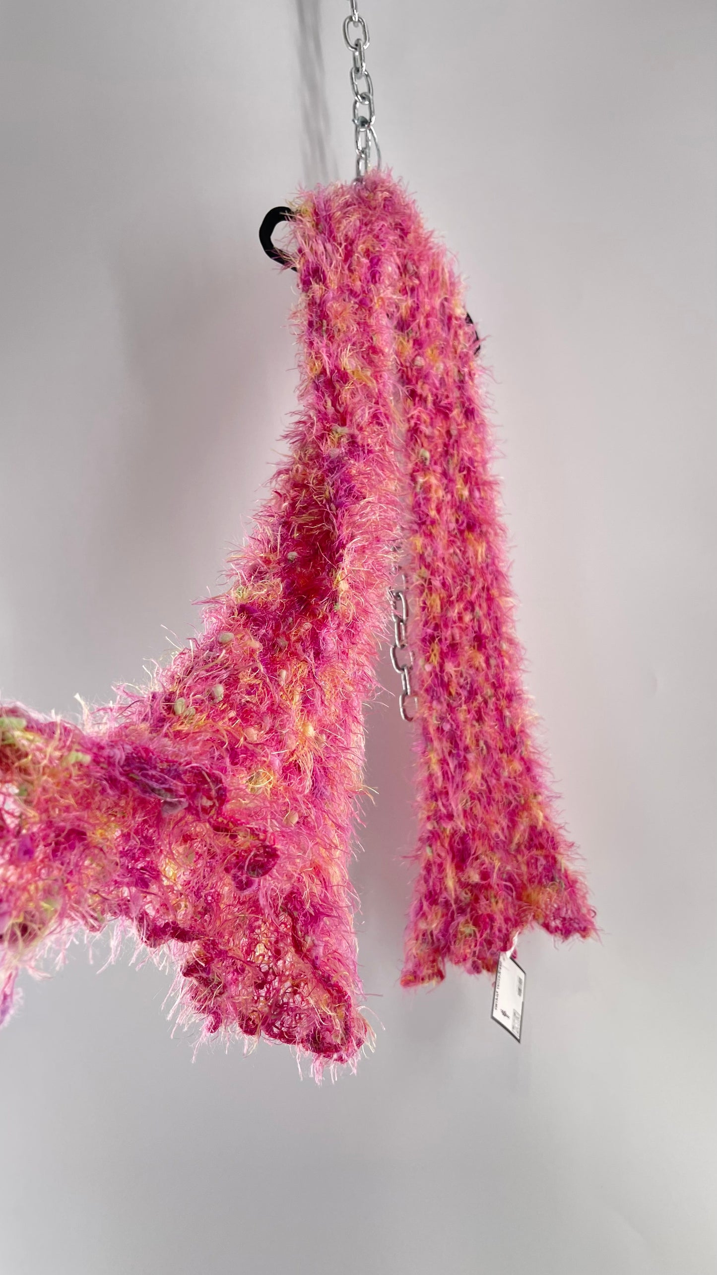 Vintage Pink Fuzzy Knit Scarf