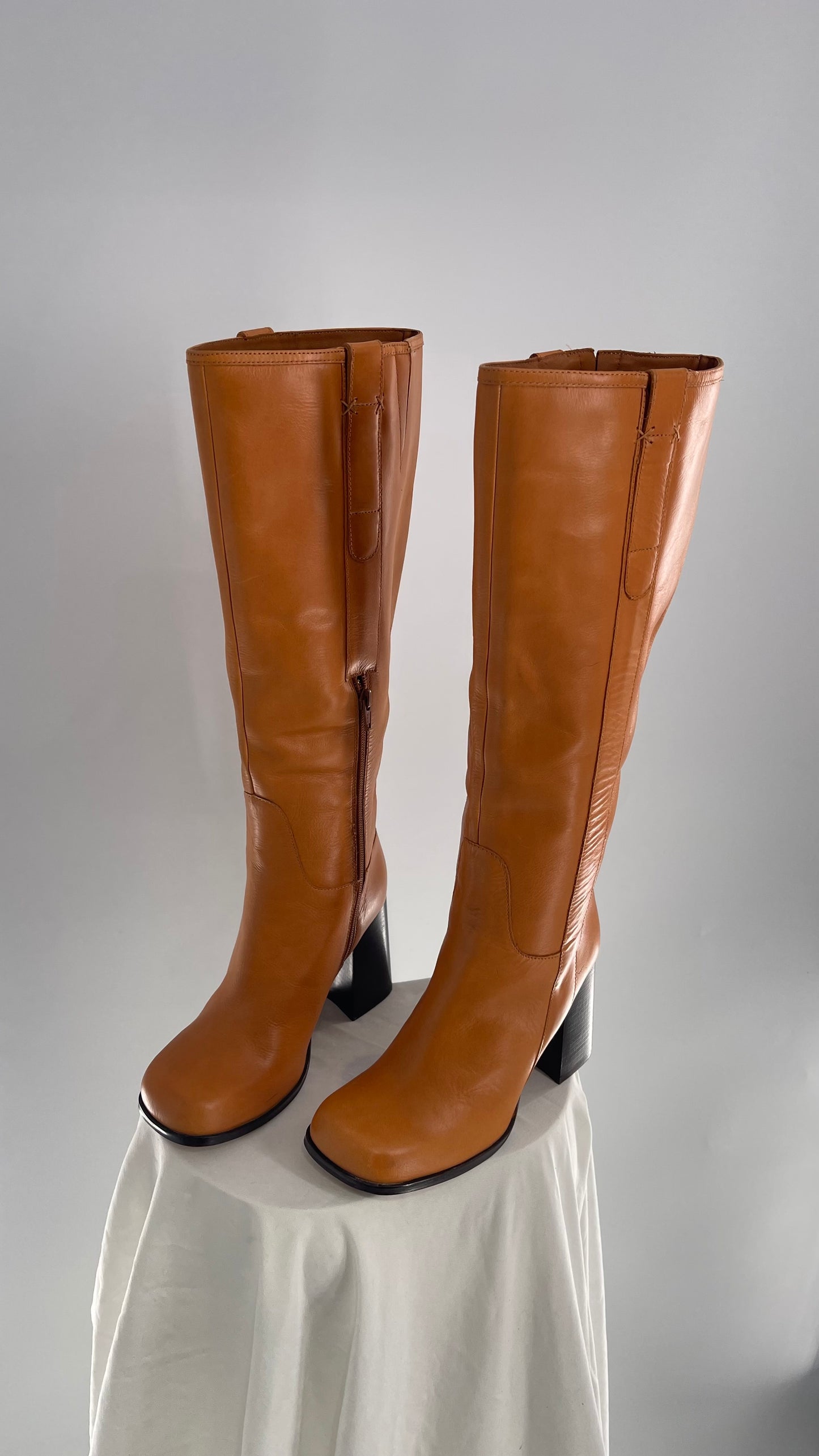 Free People Naomi Tall Knee High Tuscan Tan Square Toe Chunky Heel Boot (7.5)