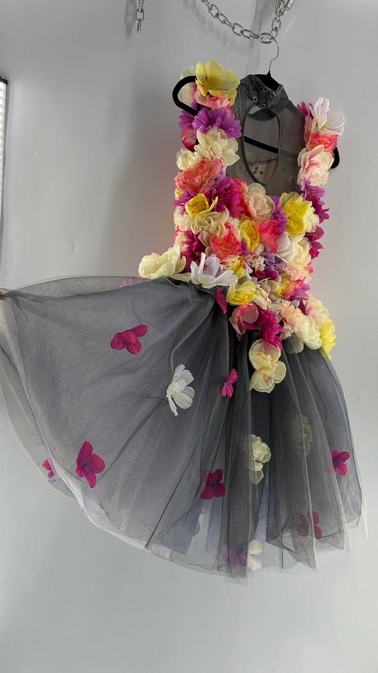 Floral Appliqué Abstract Display Mini Dress (S/M)
