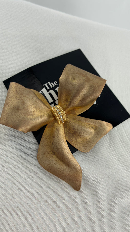 Vintage Oversized Gold Bow Brooch Pin