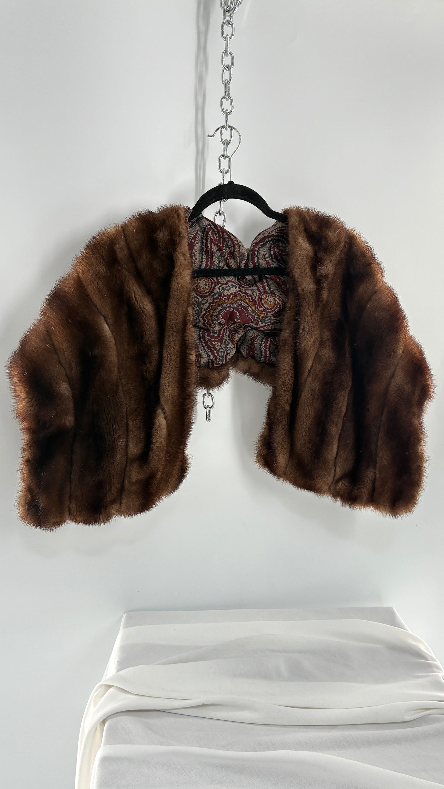 Vintage Mink Cape Shrug Shawl with Ruched Back Detail (One Size)
