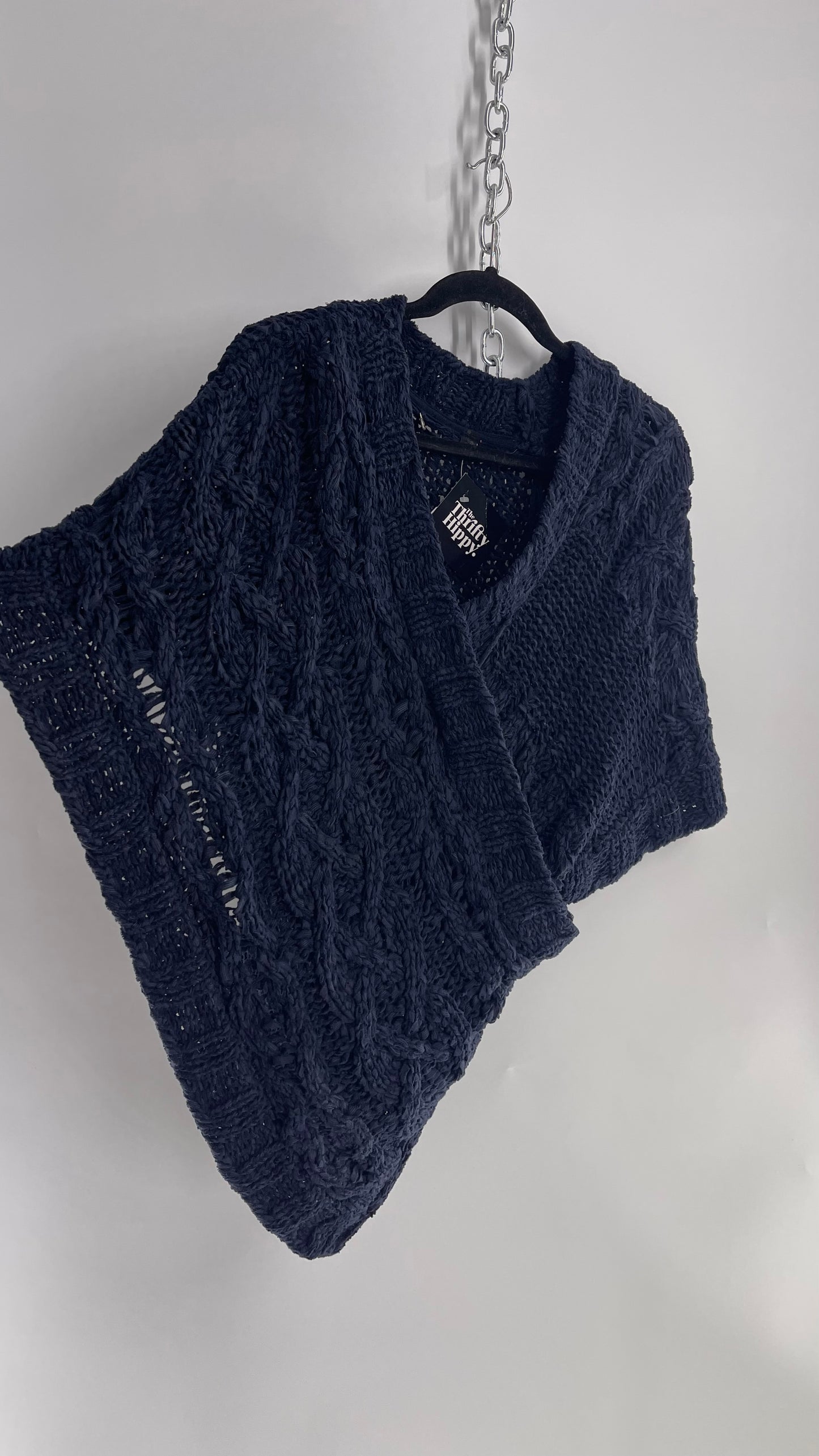 Anthropologie Knitted and Knotted Navy Blue Cross Over Sweater (XS/S)