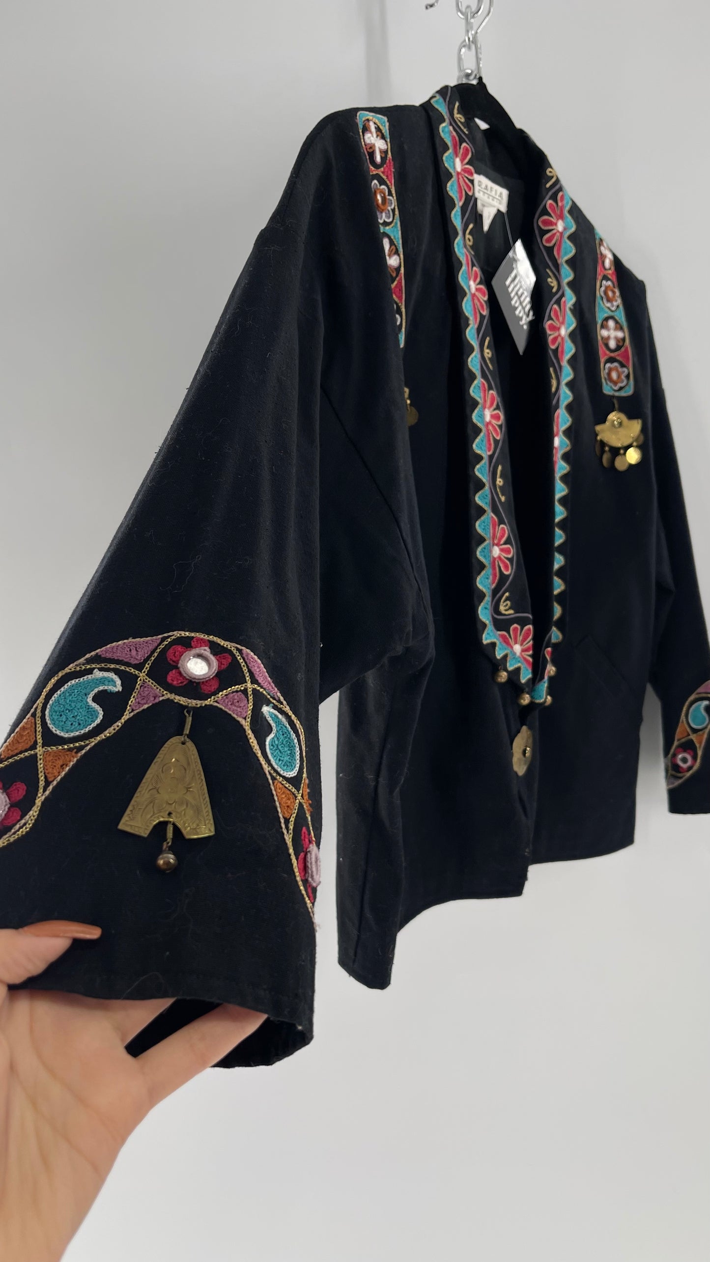 Vintage 1970s RÁFIA STUDIO Western Embroidered Jacket with Bronze Medallions (Medium)