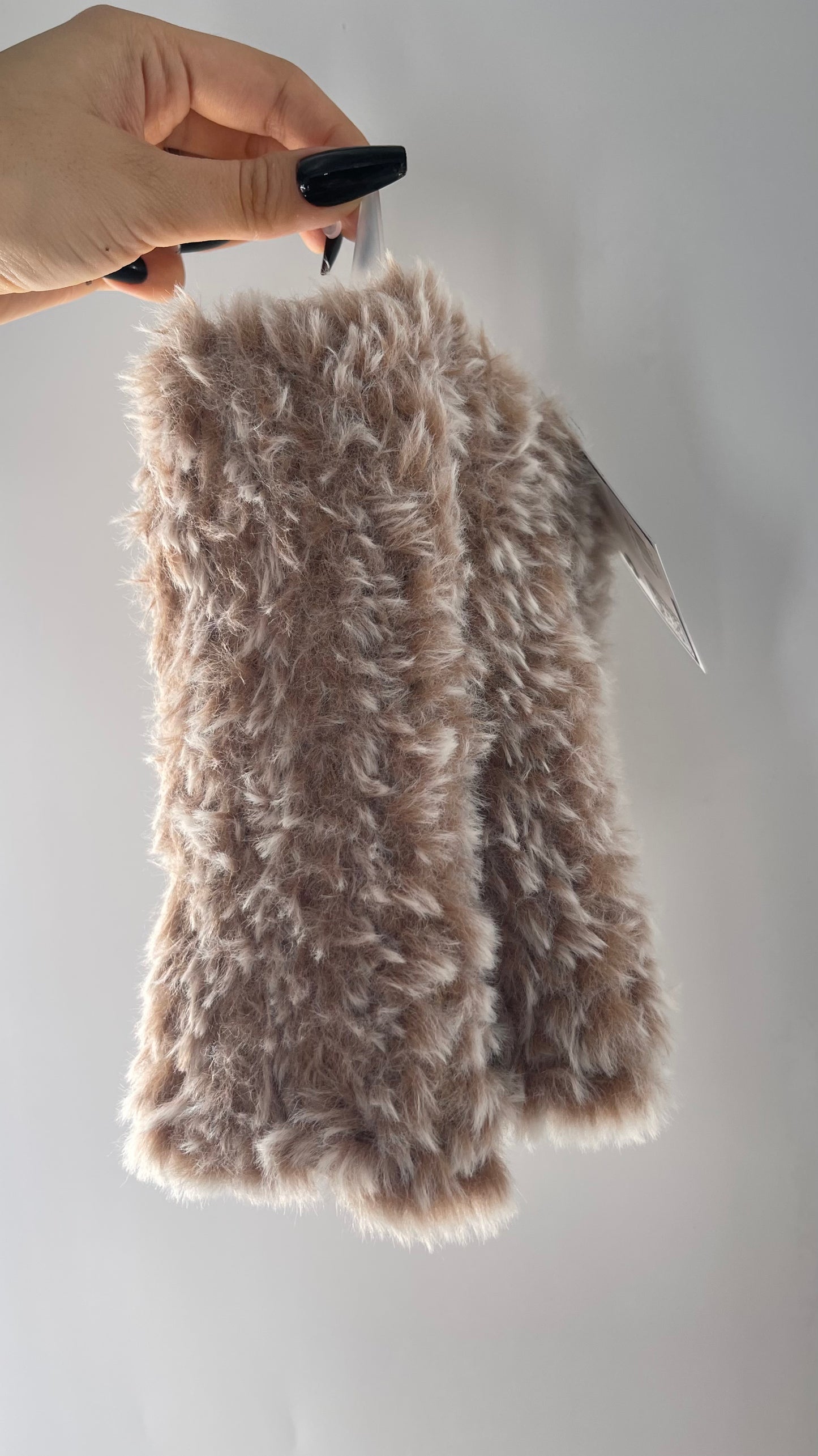 Urban Outfitters Tan White Faux Fur Fuzzy Hand Warmers Fingerless Gloves