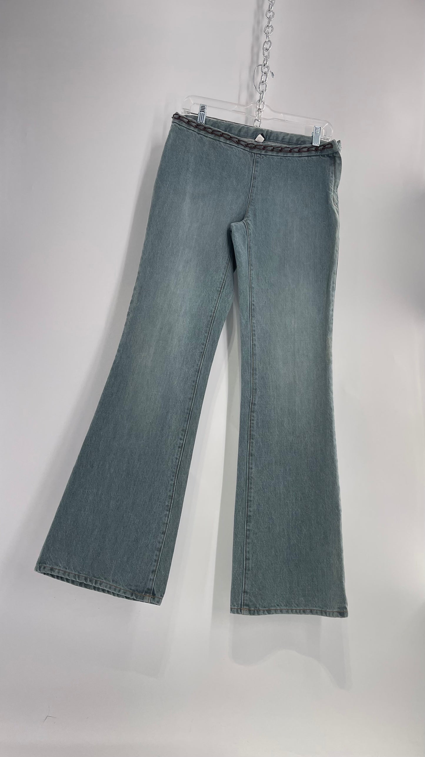 Vintage GAP Light Wash Denim Kick Flares with Bronze Chain Link Waistline (2)