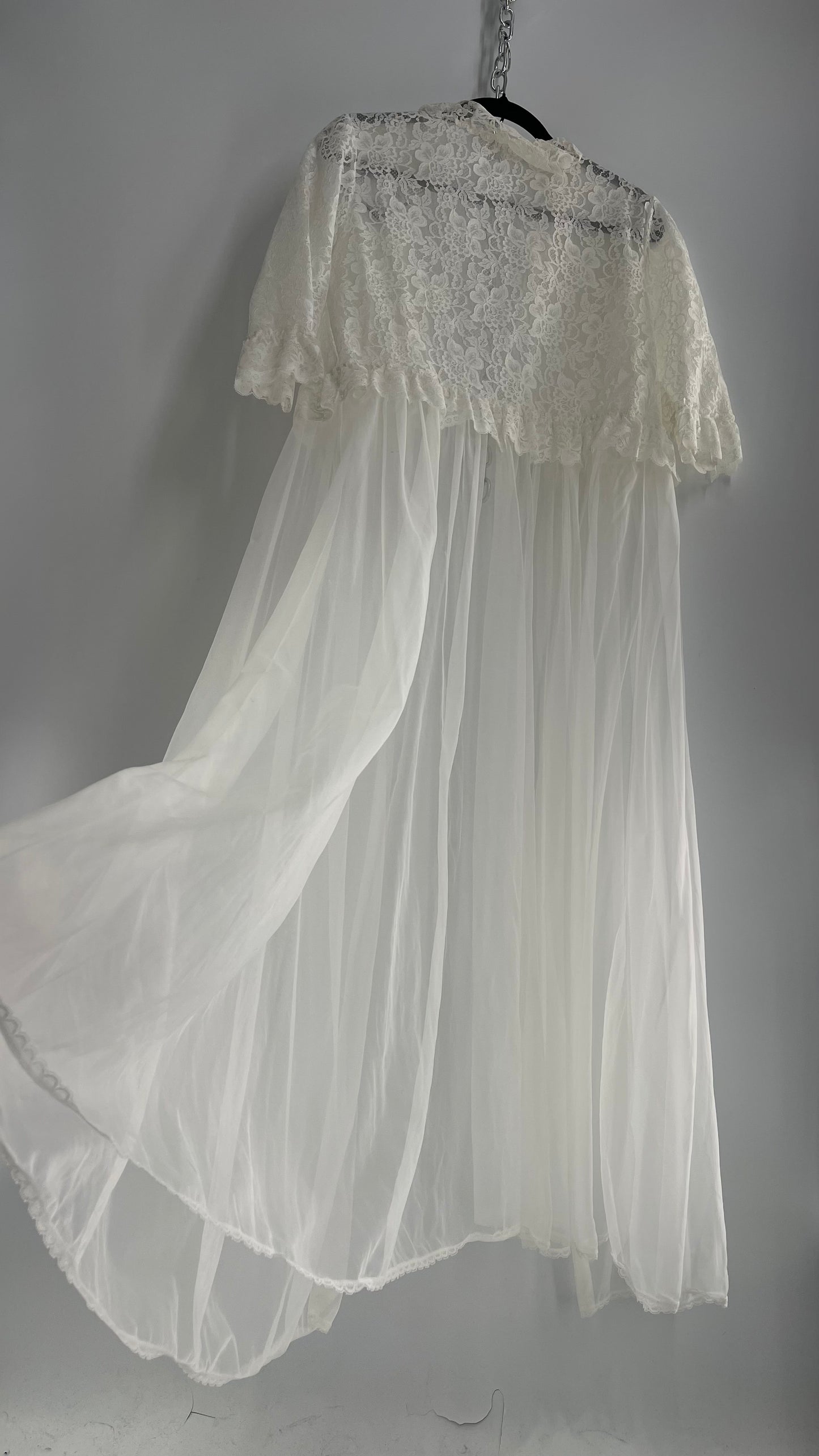 Vintage LISETTE 1960s White Lace Sheer Overdress (38)