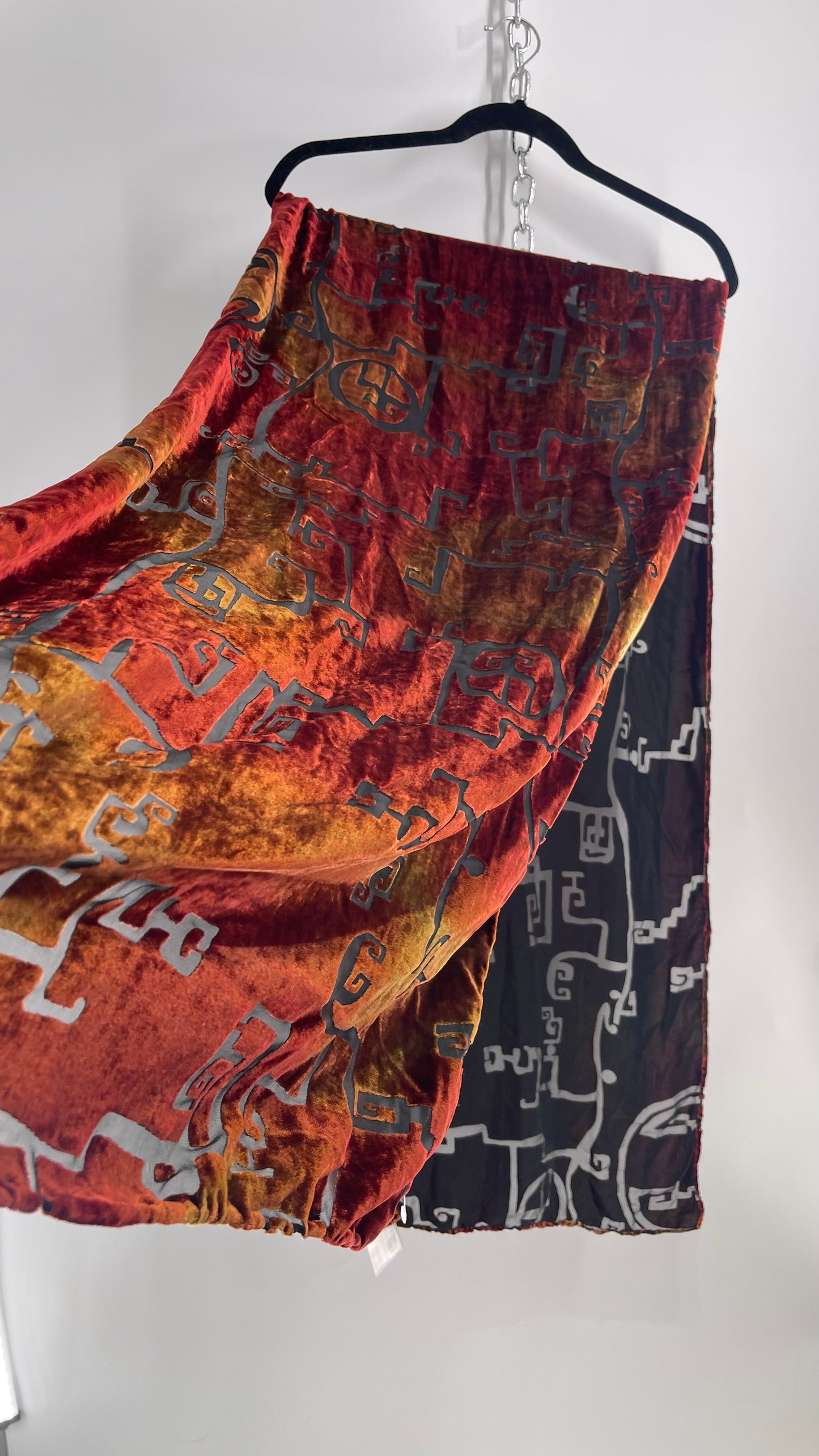 Vintage Orange/Red Abstract Burn Out Velour Scarf