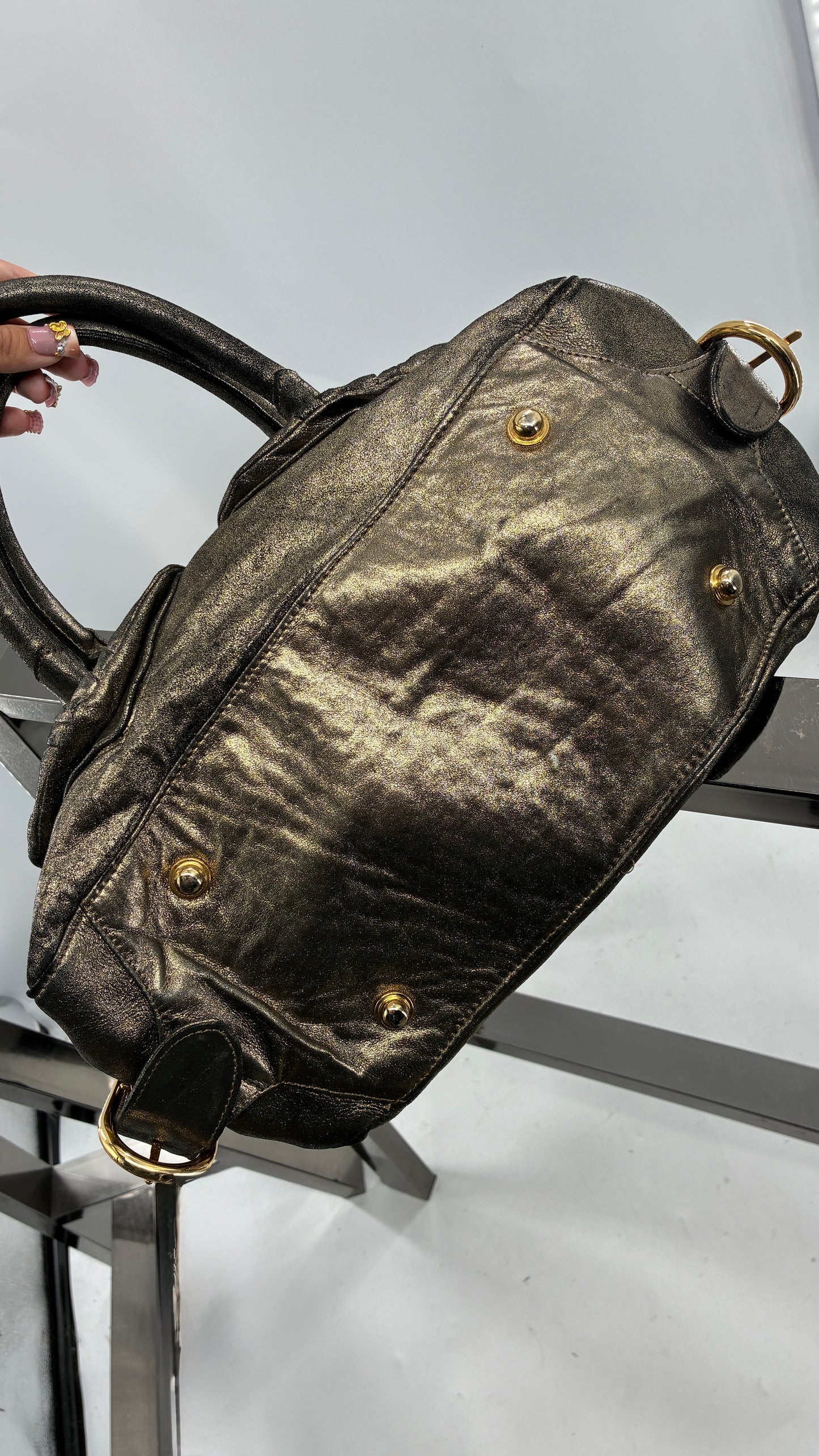 Vintage TORREGROSSA Metallic Gold Bag with Pocketed Front and Gold Hardware