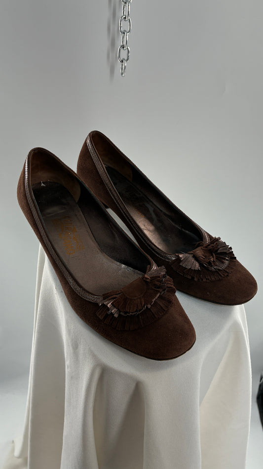 Vintage SALVATORE FERRAGAMO Brown Suede Leather Kitten Heel (10.5)