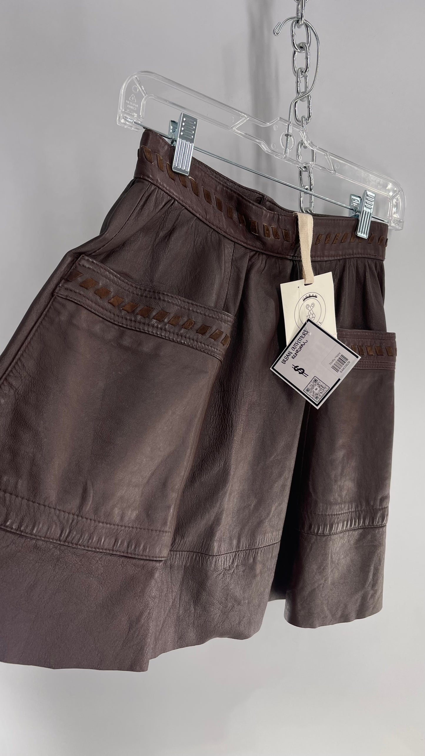 Urban Outfitters Renewal Brown Leather Pocket Front Suede Stitch Mini Skirt with Tags Attached (XS)