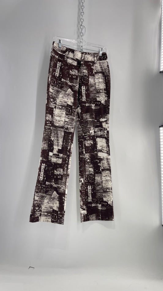 Urban Outfitters Dark Brown and White City Scape Patterned Low Waisted Trouser (2)