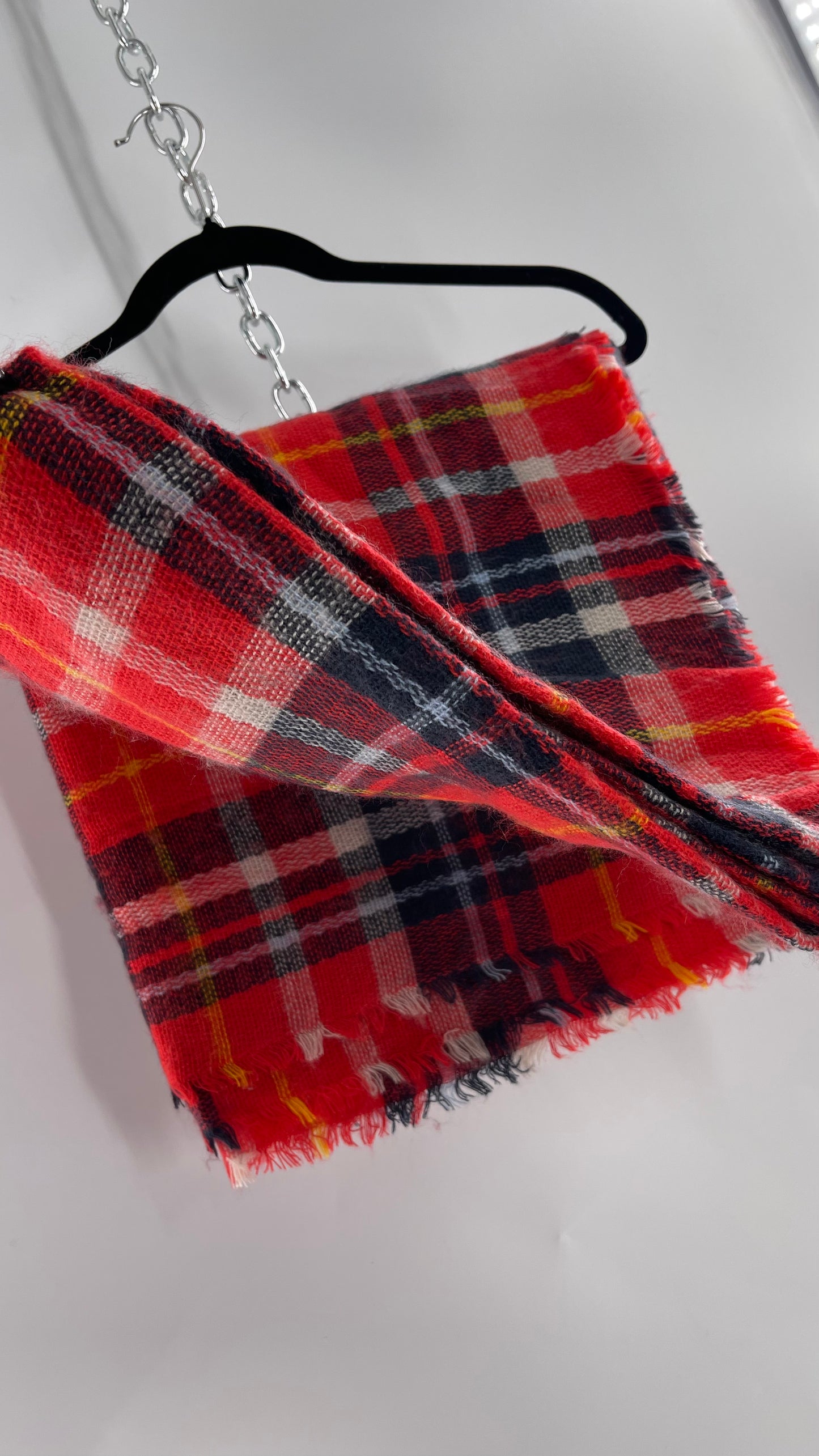 Free People Red Plaid Large Thick Scarf