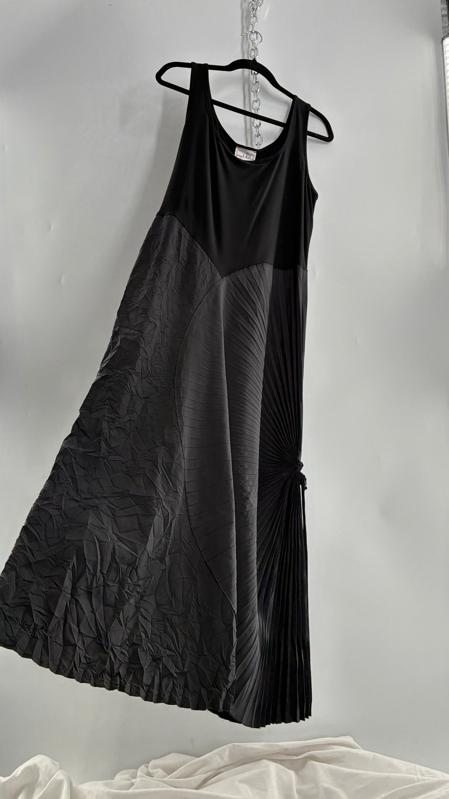 Vintage Joseph Ribkoff Black Asymmetric Pleated and Crimped Maxi Dress (14)