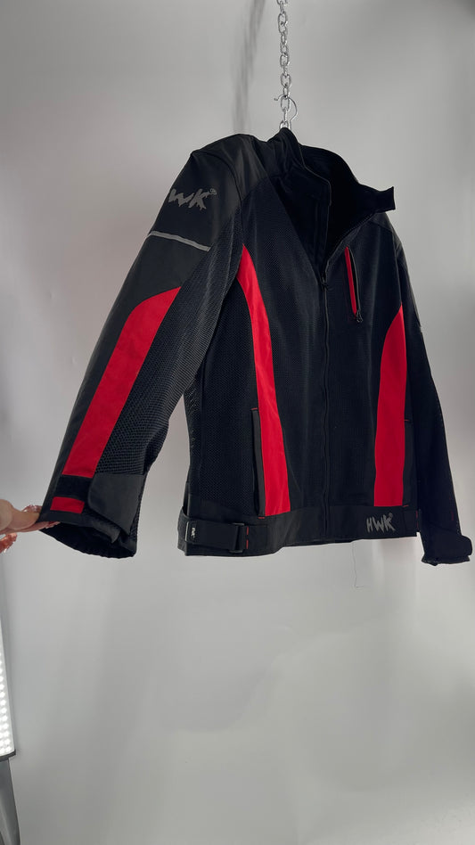 VINTAGE HWK Black/Red Motorcycle Riding Jacket with Padding (XXXL)