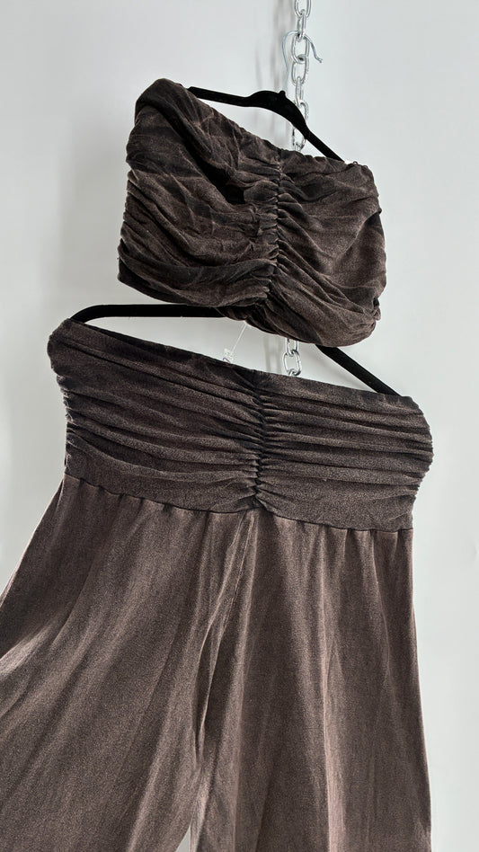 Free People Acid Wash Style Ruched Tube Top And Ultra Wide Leg Pant Set with Tags Attached (L)