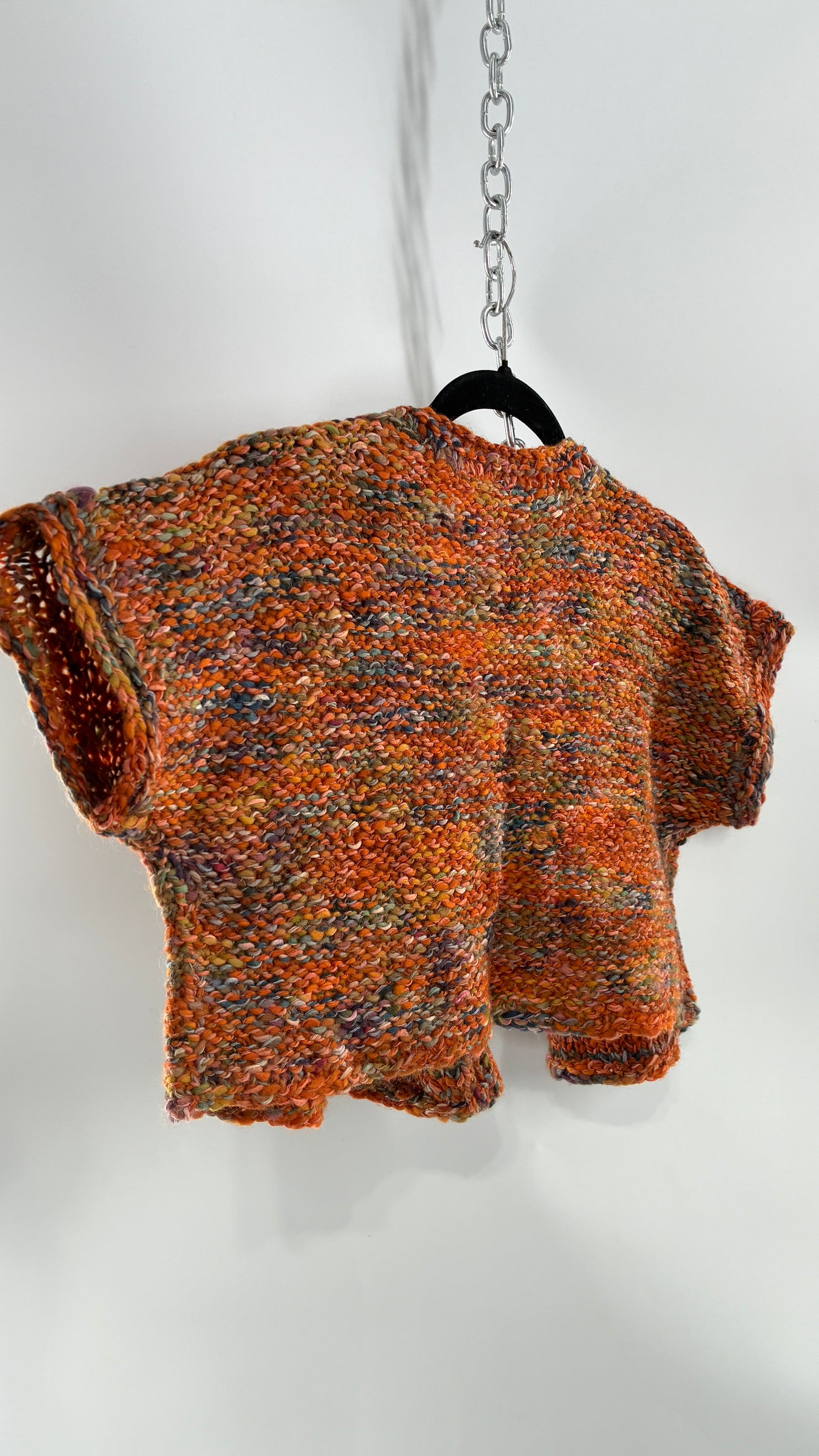 Vintage Hand Knit Burnt Orange Shrug Cape