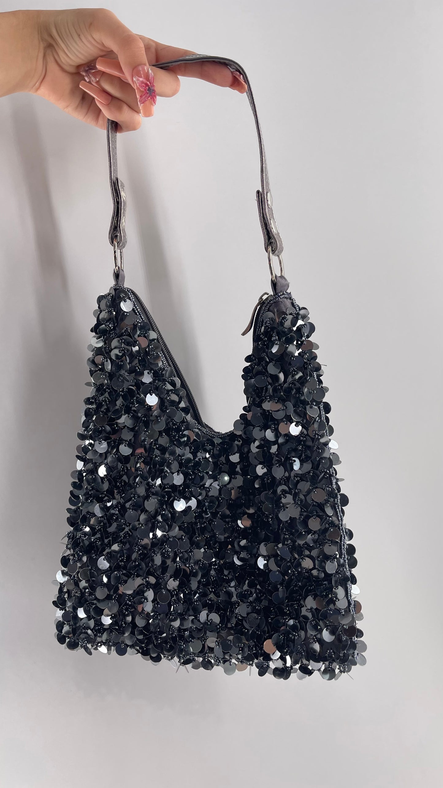 Vintage Gray Sequin, Beaded Tote