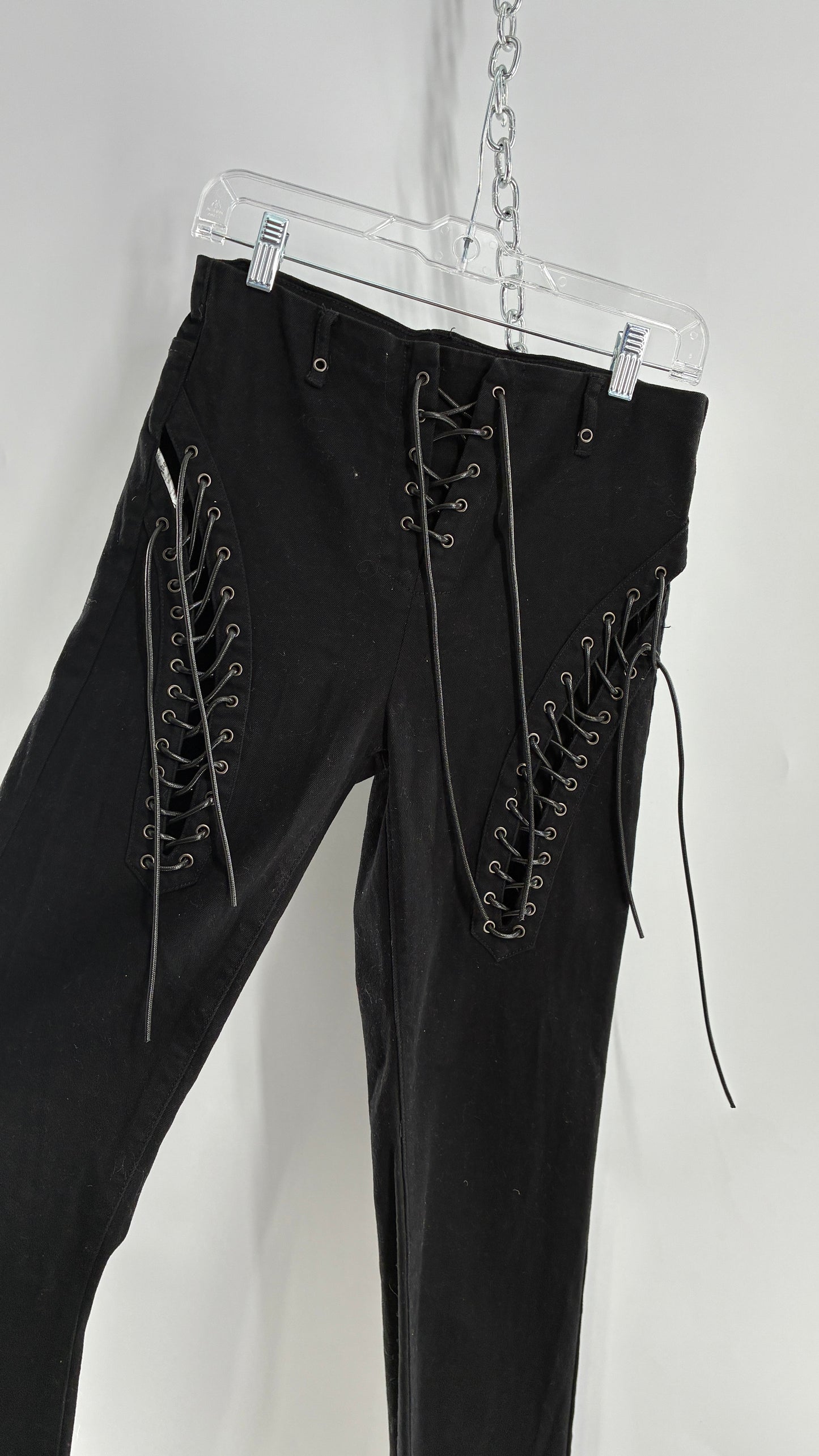 Edikted Black Denim Flares with Open Side Tie Up Details (Medium)