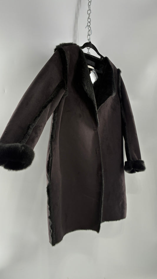 Vintage H&M Black Faux Suede Coat with Faux Fur Piping (12)