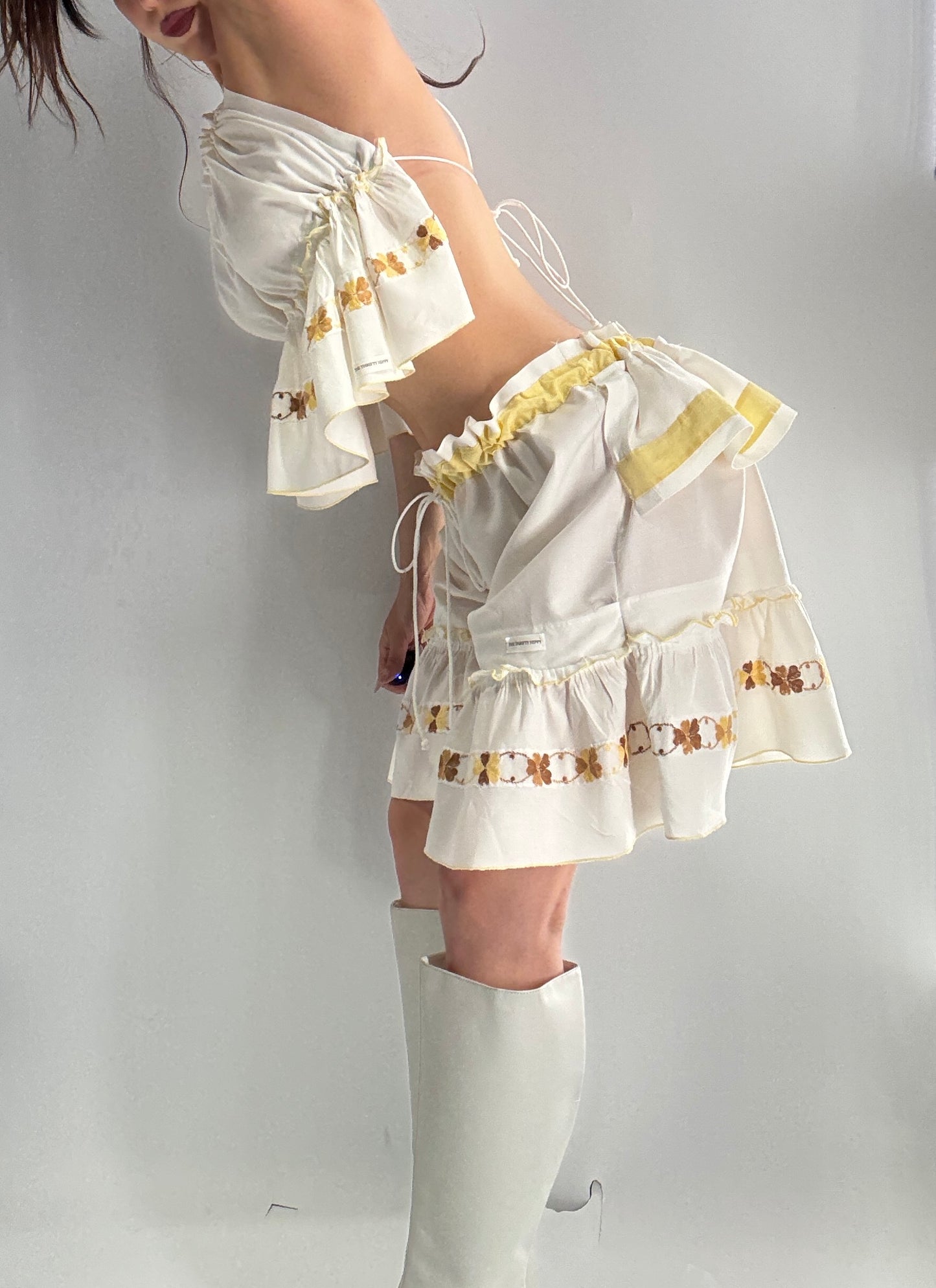 Vintage Handmade Heavily Embroidered Play Set with Sailor Style Ruffled Bum (XS-XL)