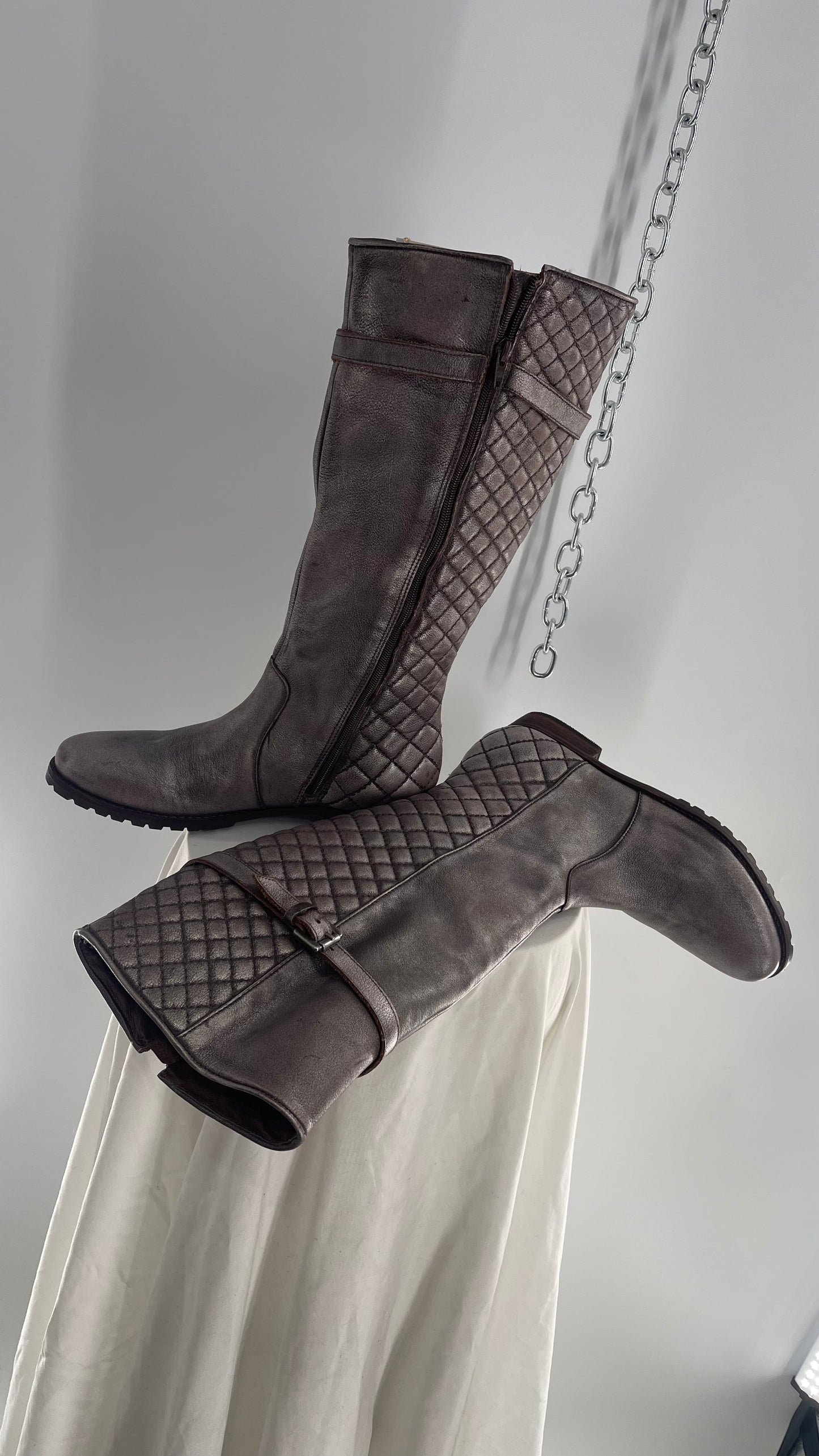 COCO Matisse Metallic Gun Powder Grey Quilted Knee High Boots Made in Brazil (9)