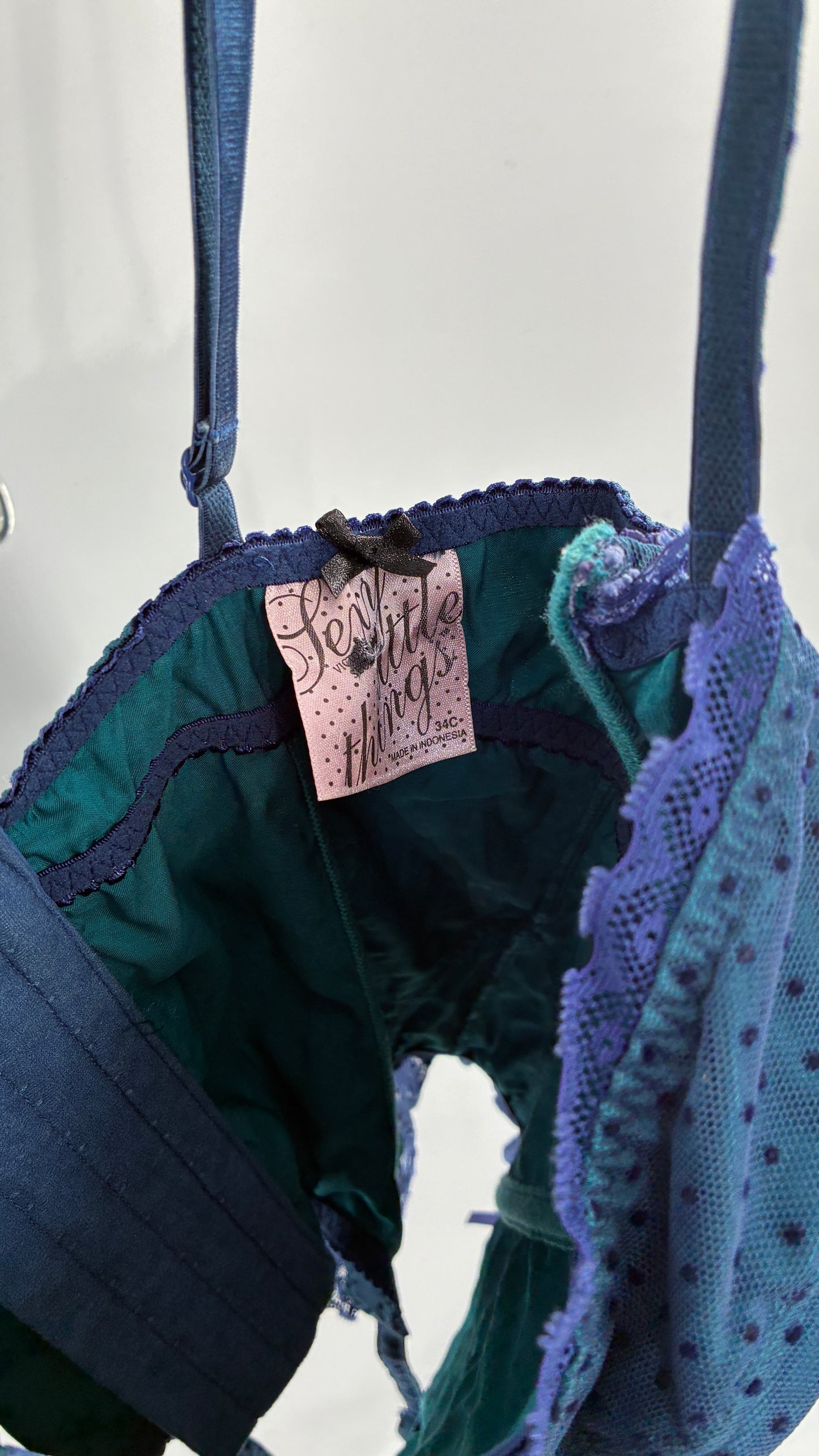 Vintage VICTORIA’S SECRET Sexy Little Things Navy Blue Polka Dotted Corset (34C)