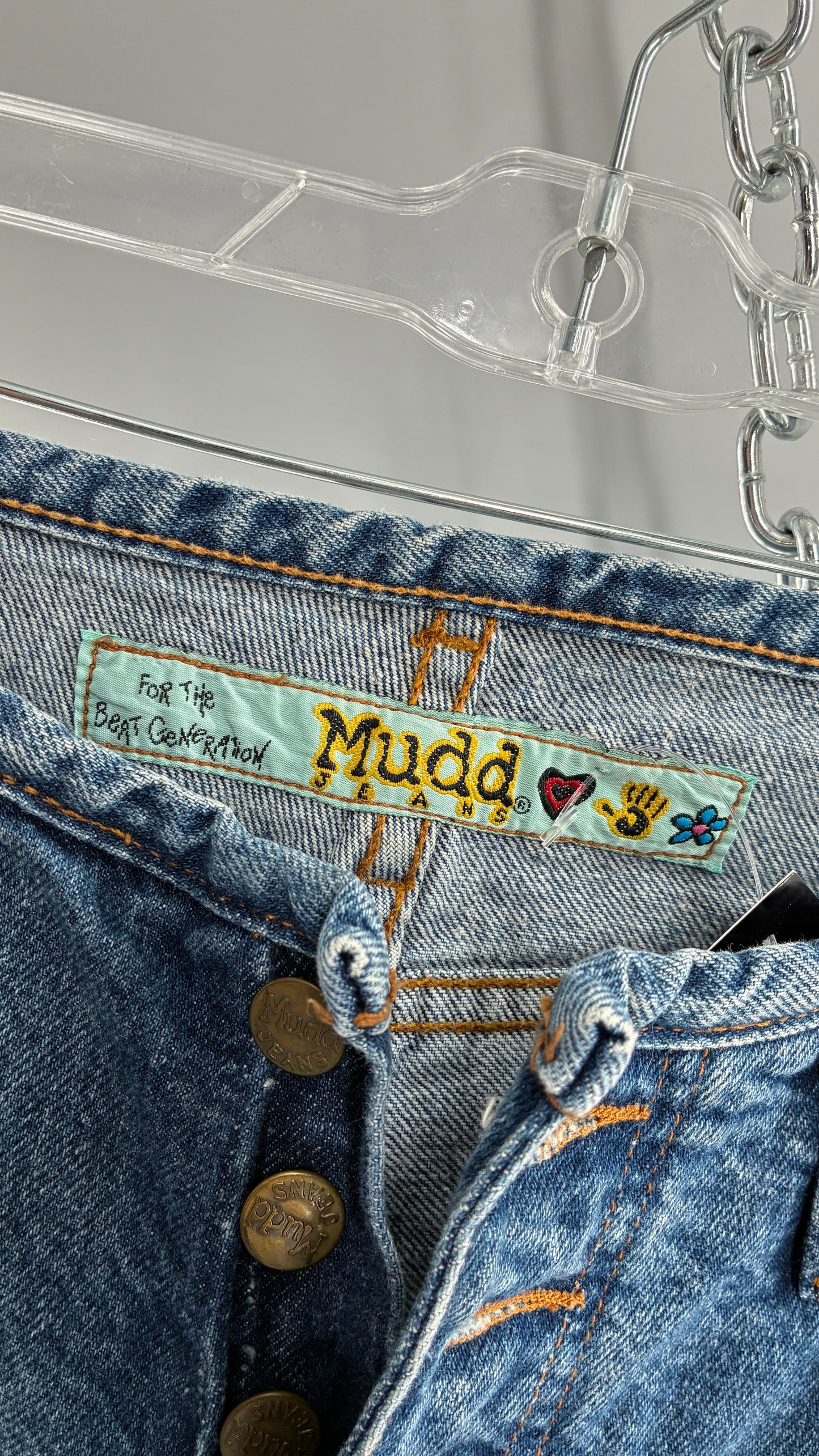 Vintage 1980s MUDD Flared Button Front Jeans with Colorful Jacron (9)