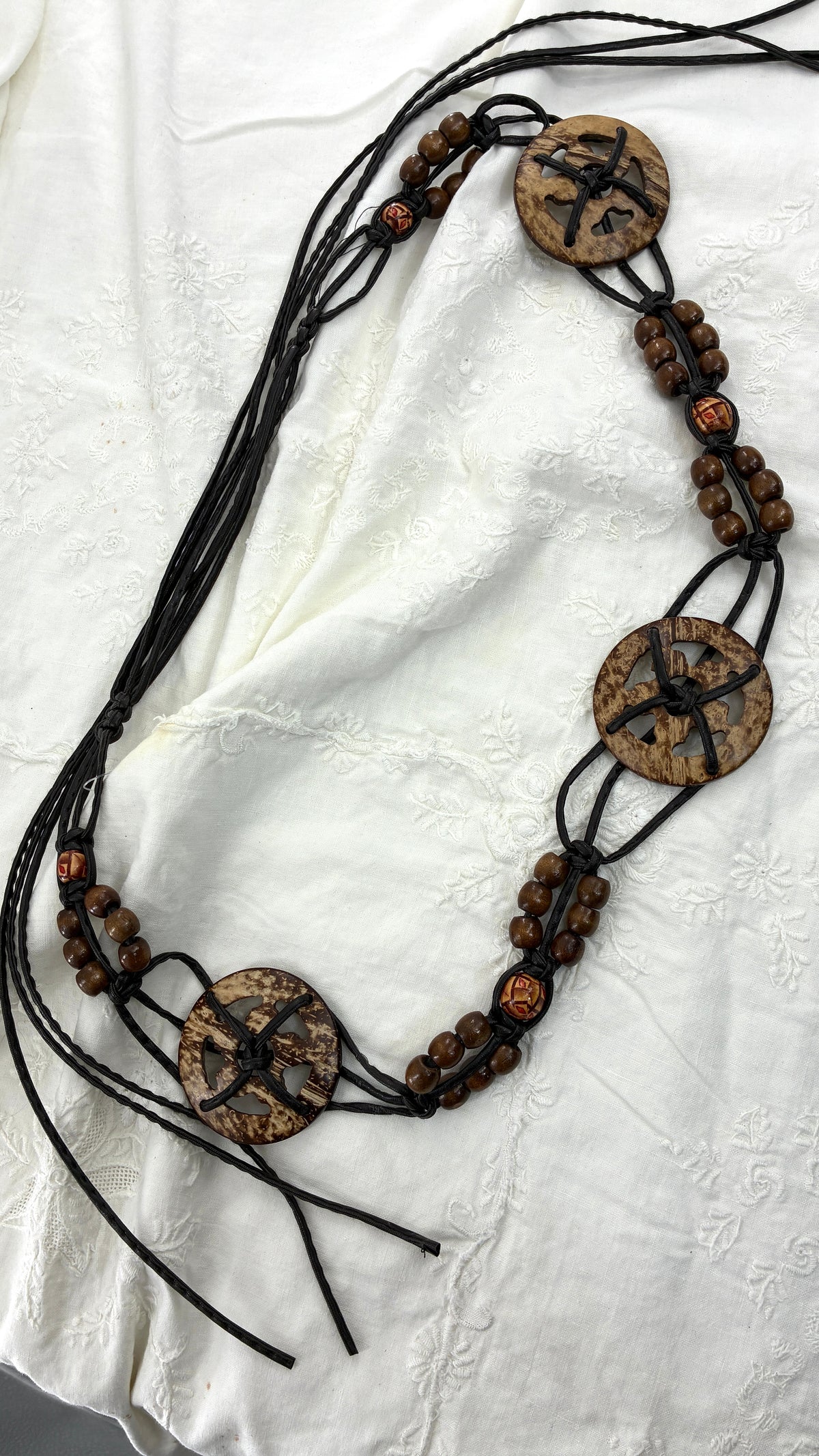 Vintage Tropical Braided & Beaded Coconut Belt