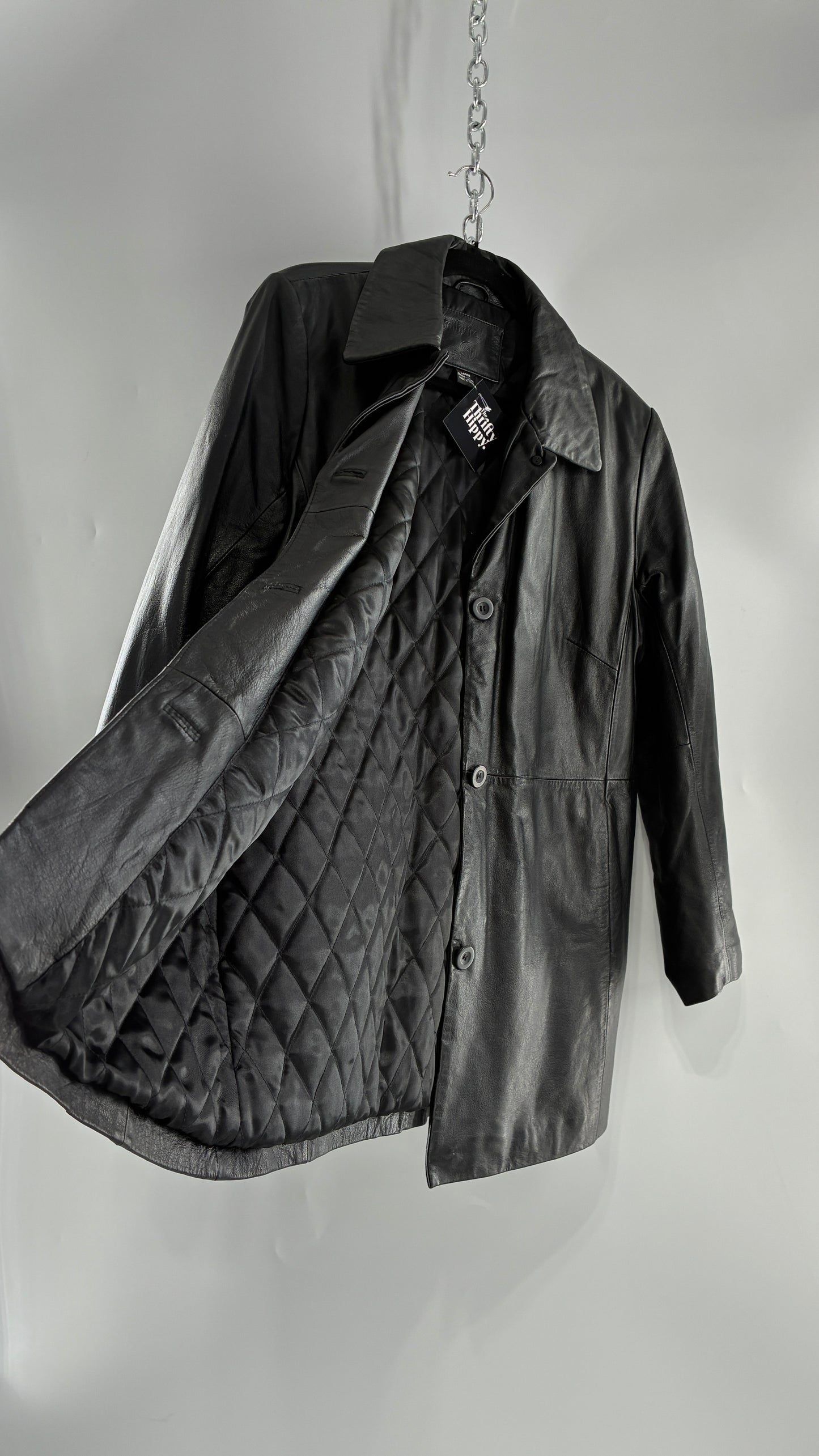 Vintage KATHY IRELAND Black Leather Jacket with Quilted Lining (Large)