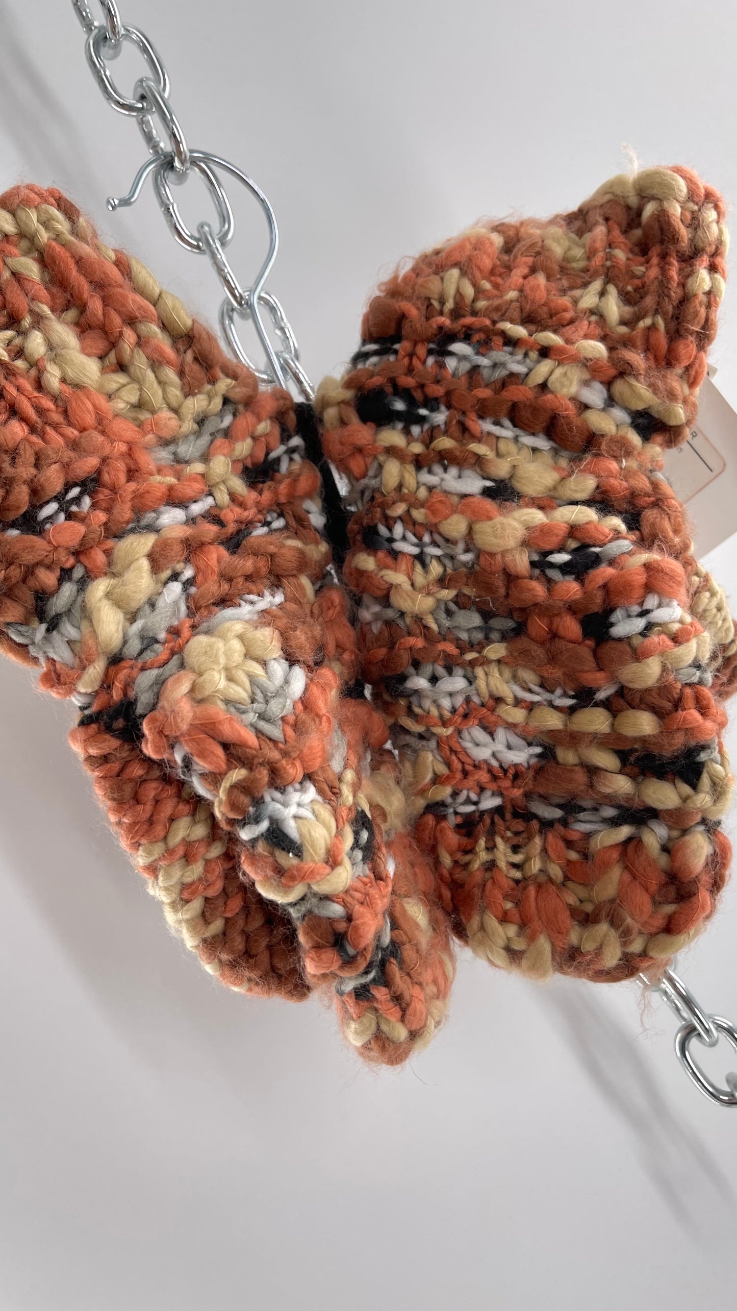 Knit Bonbons Handmade Mixed Yarn Orange Knit Mittens with Tags Attached