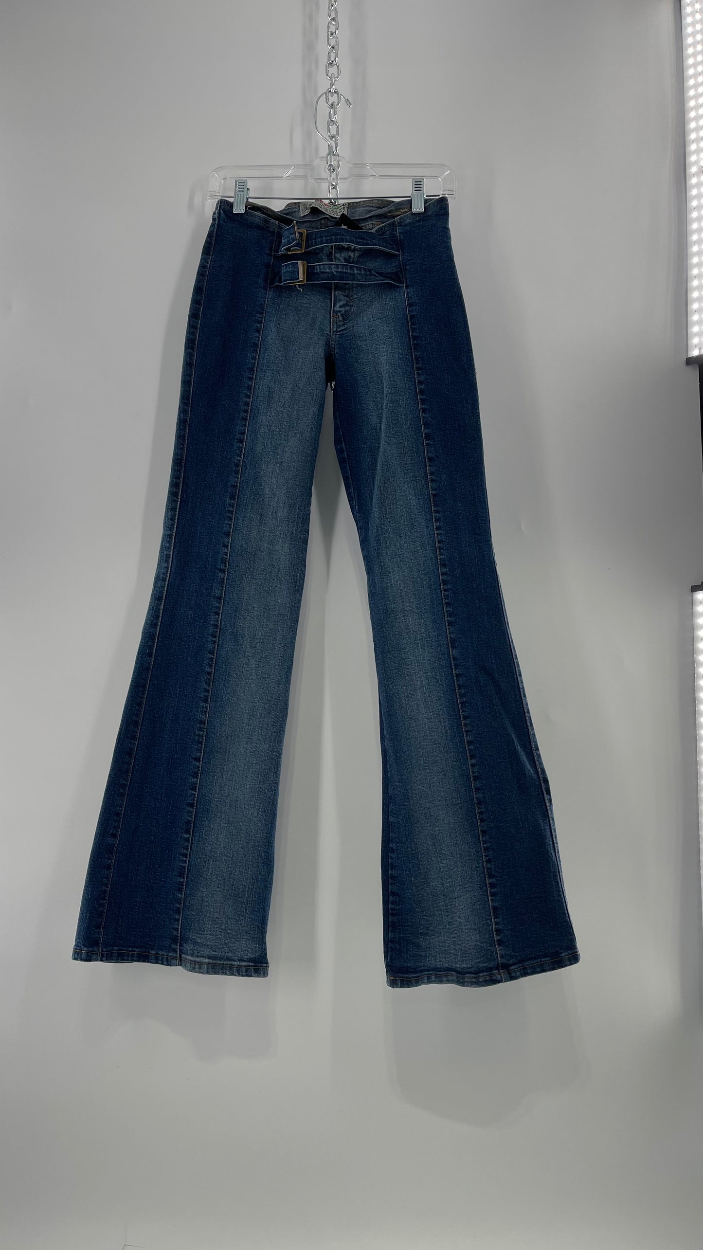 Vintage NewMax Two Toned Paneled Brazilian Jeans with Buckle Jean Strap Closure and Flared Hem (8)