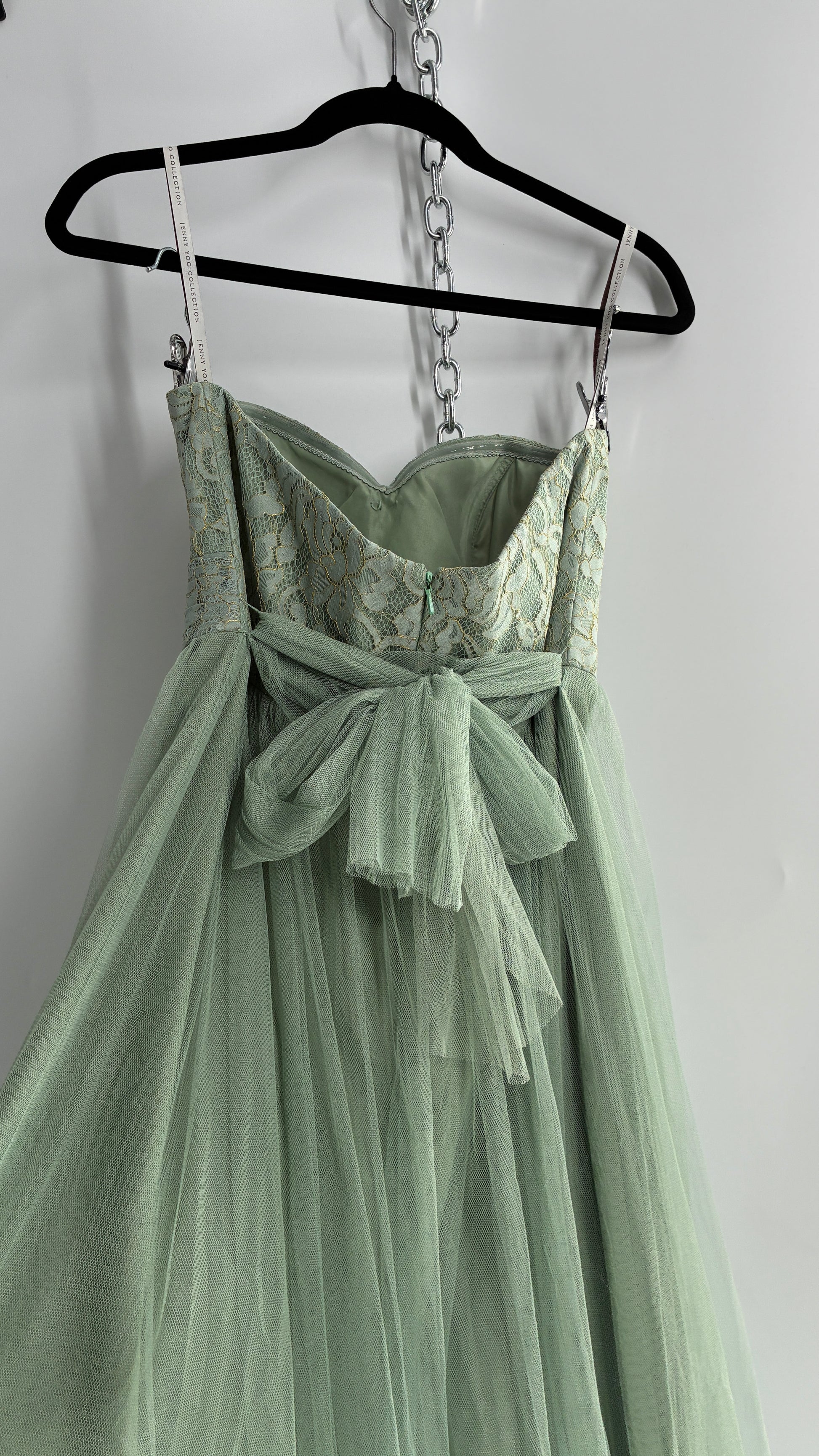 Jenny Yoo Seafoam Green Tulle Full Length Dress with Lace Corset Bodic The Thrifty Hippy Jenny Yoo Seafoam Green Tulle Full Length Dress with Lace Corset Bodic The Thrifty Hippy