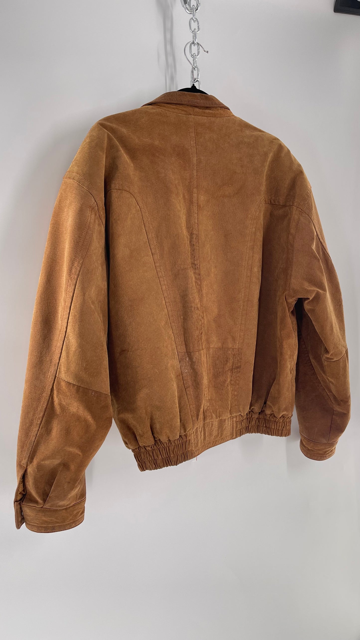 GITANO Vintage Camel Brown Genuine Leather Bomber Jacket (Large)