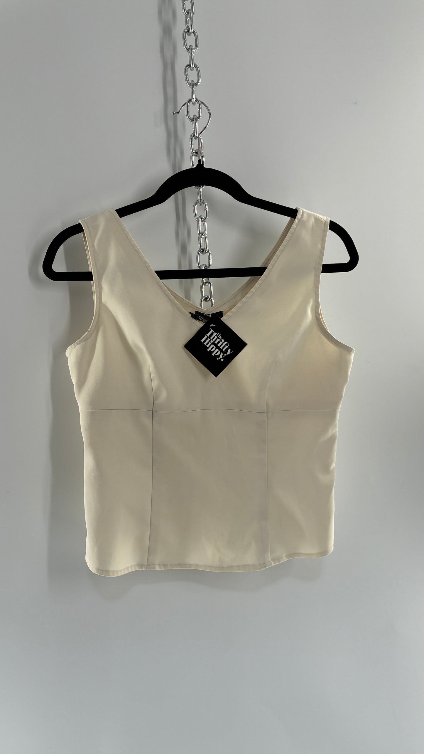 Vintage CROSSING POINTE 1990s Ivory Tailored Top with Side Zipper Closure (6MS)