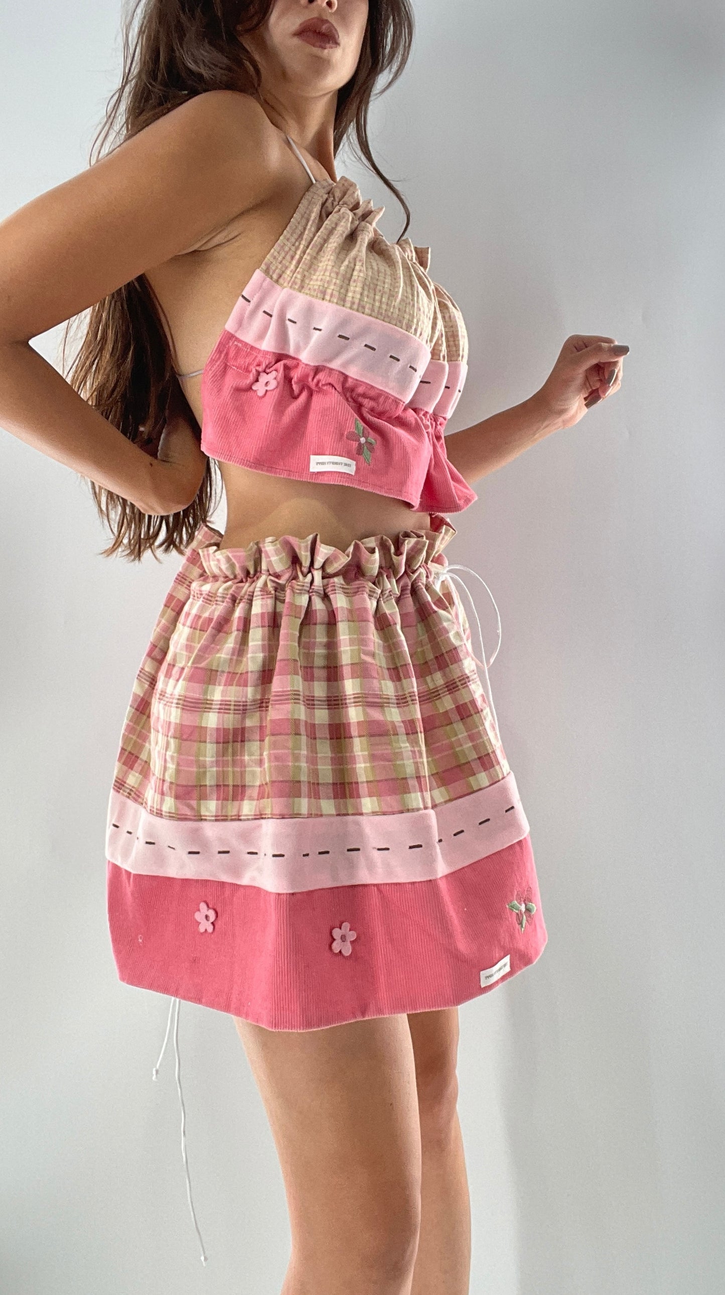 Custom Strawberry Shortcake 2 Piece Handmade Patchwork Skirt and Backless Top Set (One Size XS-XL)