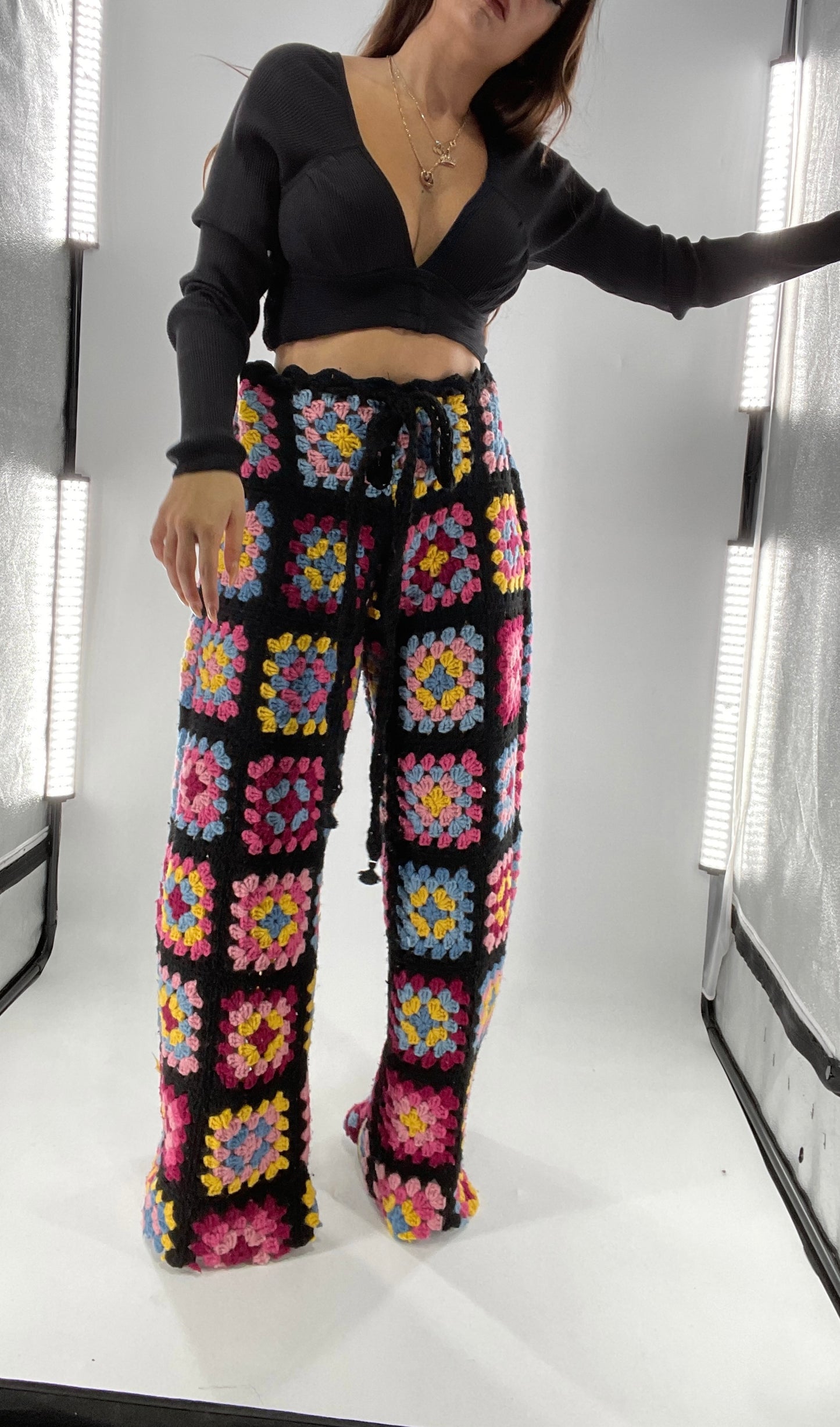 CUSTOM Handmade Granny Square High Contrast Lounge Pants (XS/S/M/L)