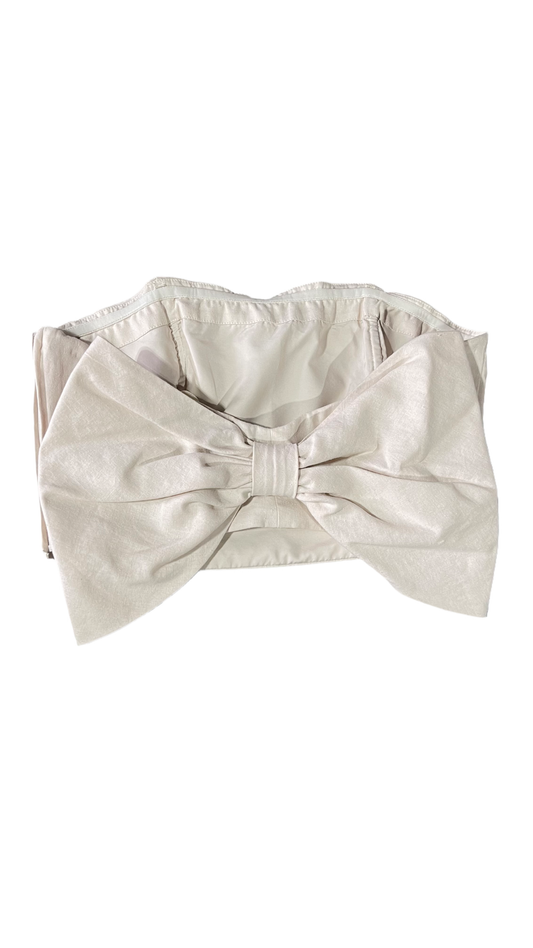 HUTCH Beige Cropped Tube Top with Oversized Back Bow, Rubber Trim Support and Zipper Closure (10)