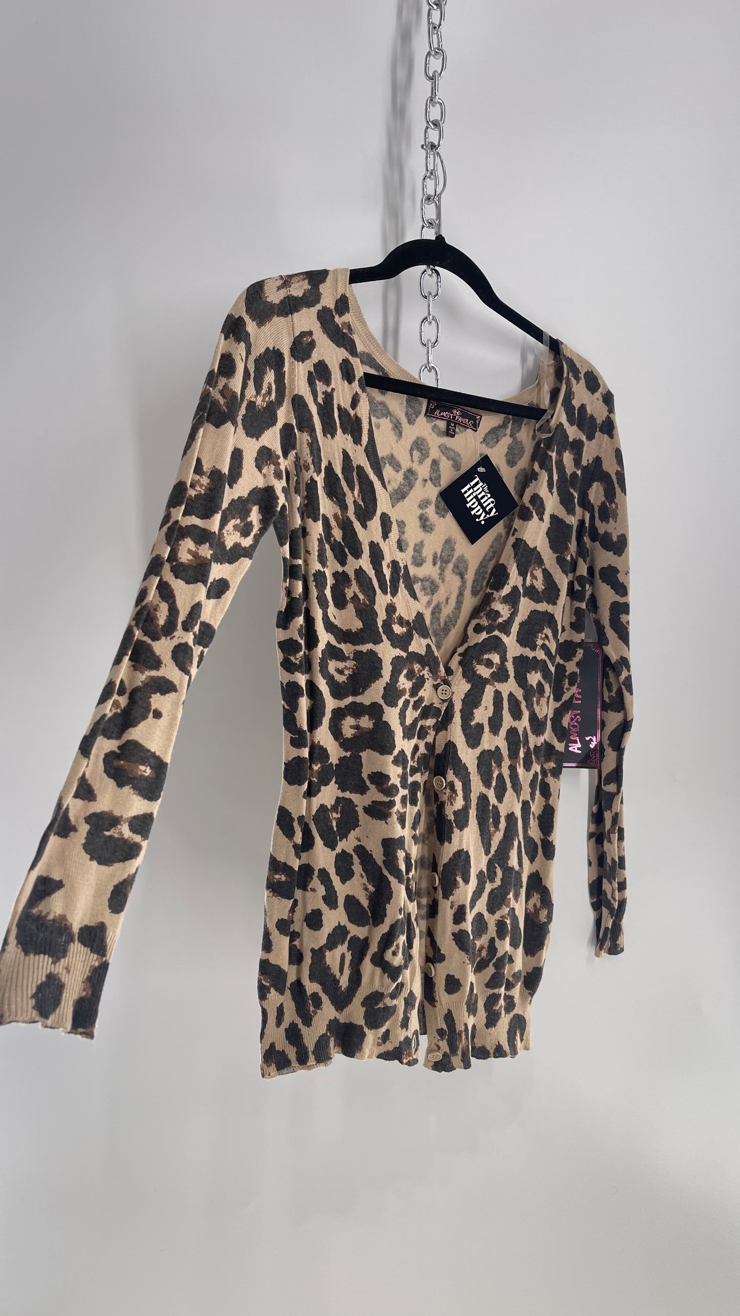 Deadstock Vintage Almost Famous Cheetah Knit Cardigan (Medium)