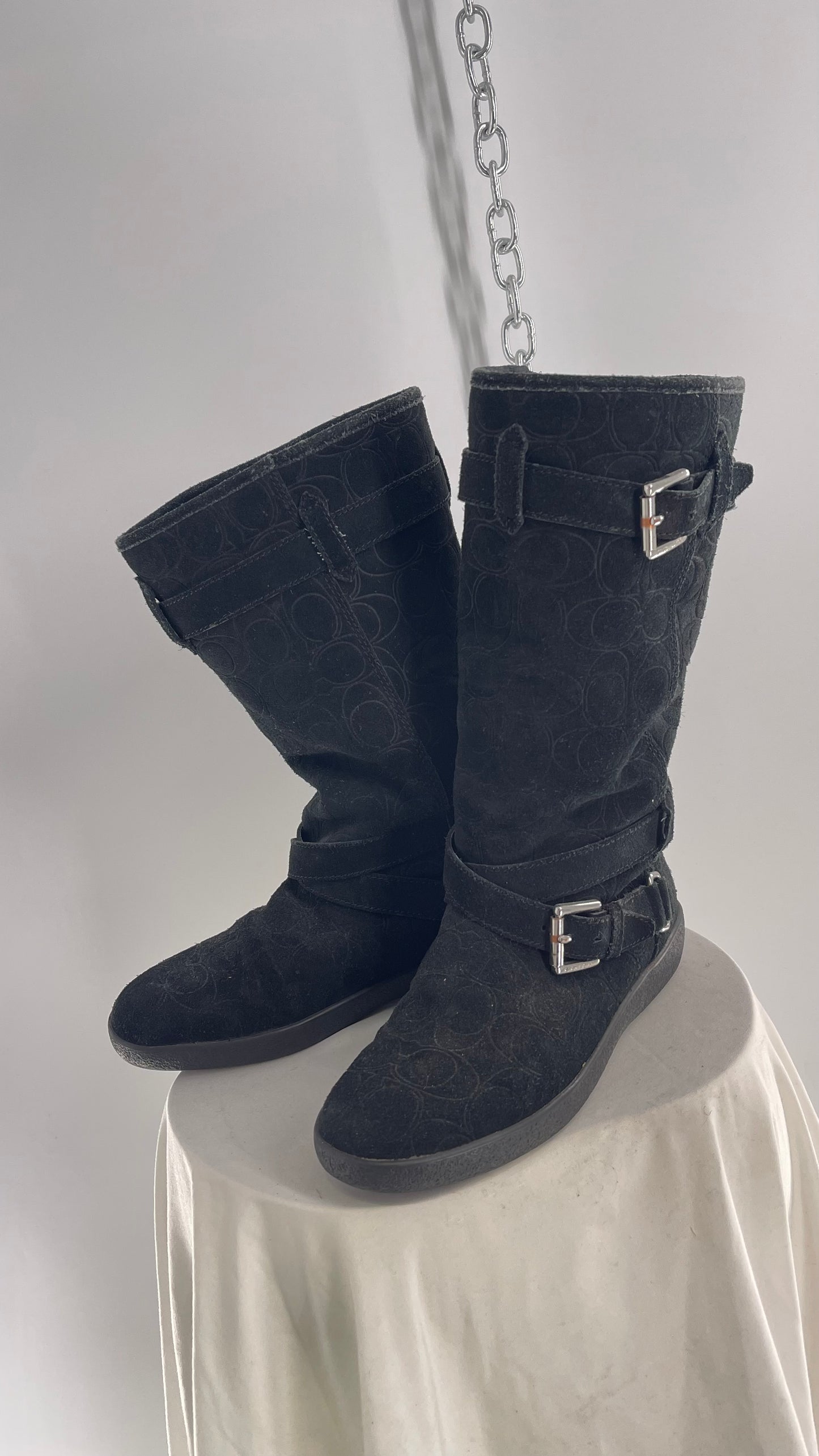 Coach Thelma Black Suede All Over Logo Monogram Boot (6)