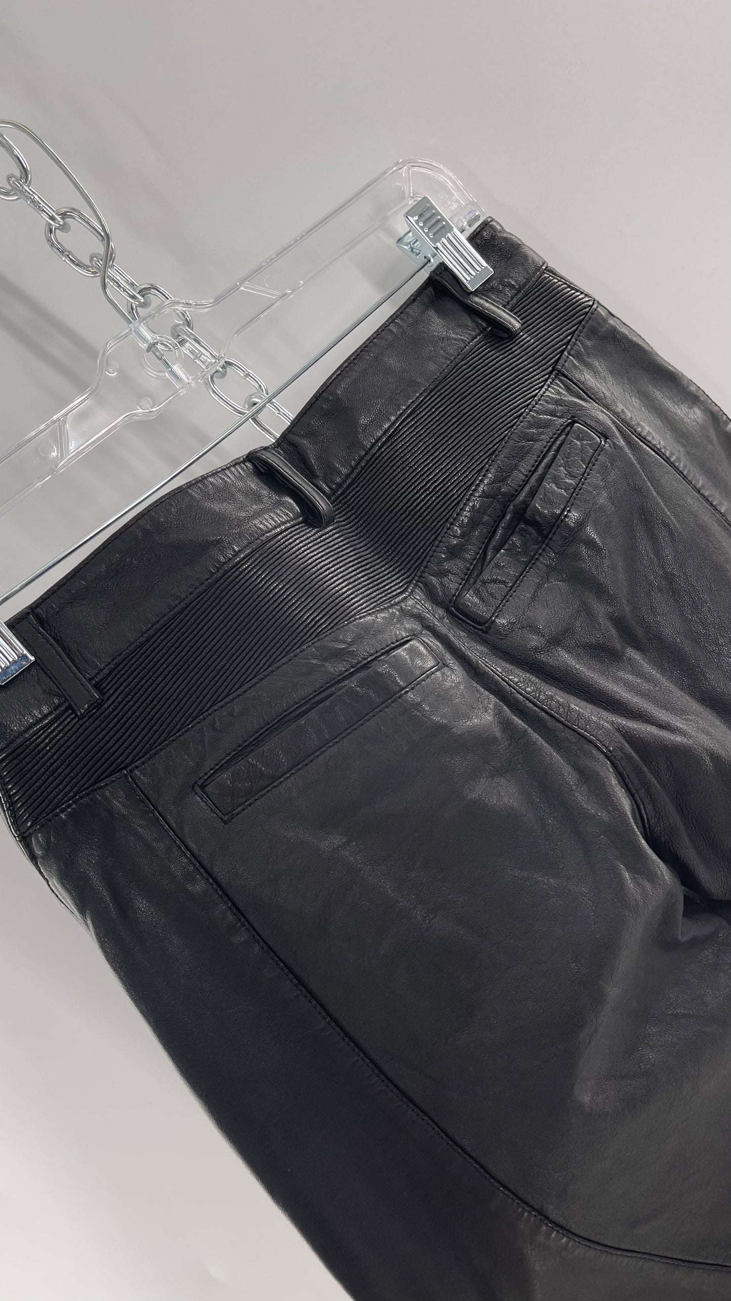 LAMARQUE 1990s Collection Vintage Black Leather Moto Style Pant with Panels, Ribbing and Zipper Details (6)